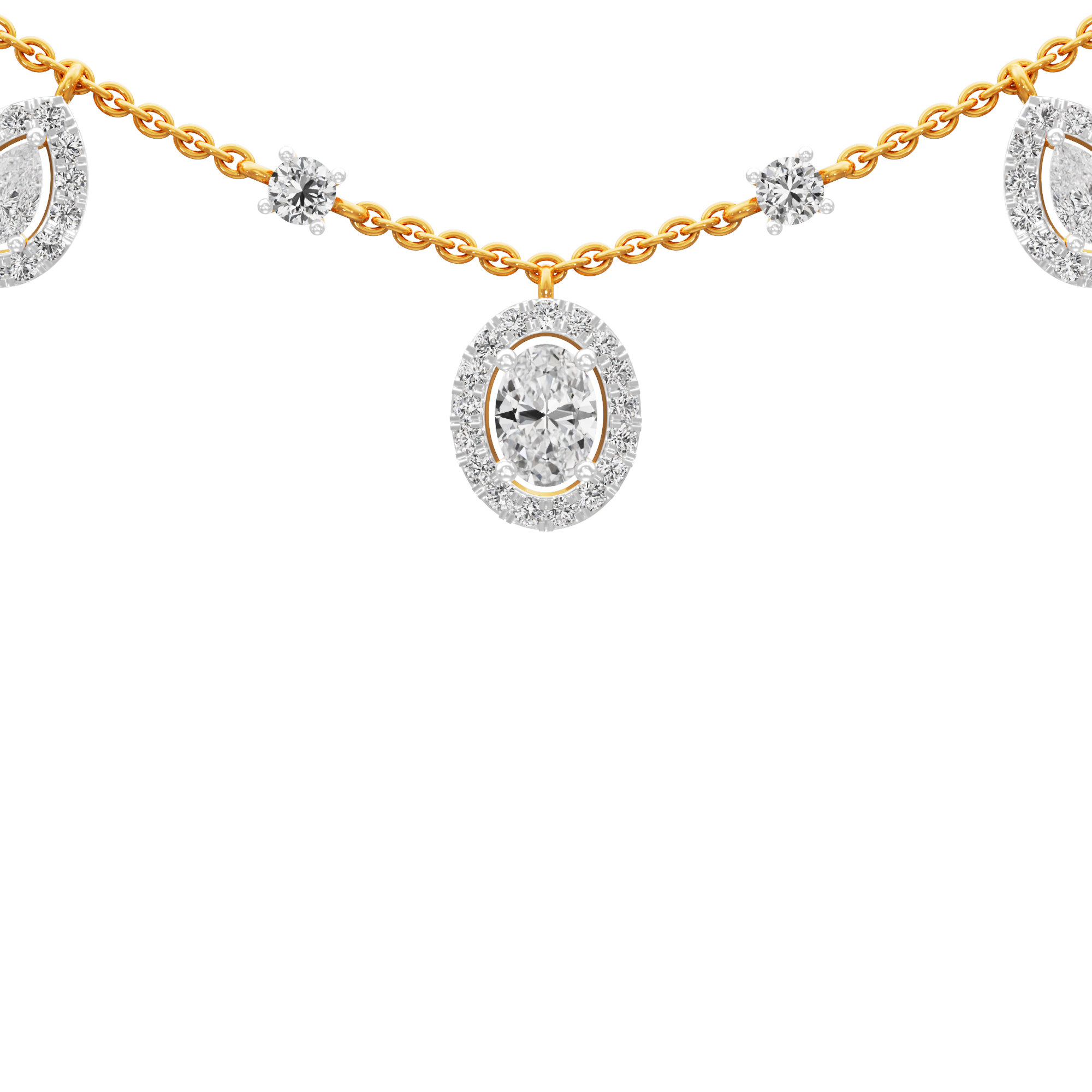 Luminary Oval Charm Diamond Necklace in 14KT Yellow Gold (Diamond Quality:FG-VVS VS)