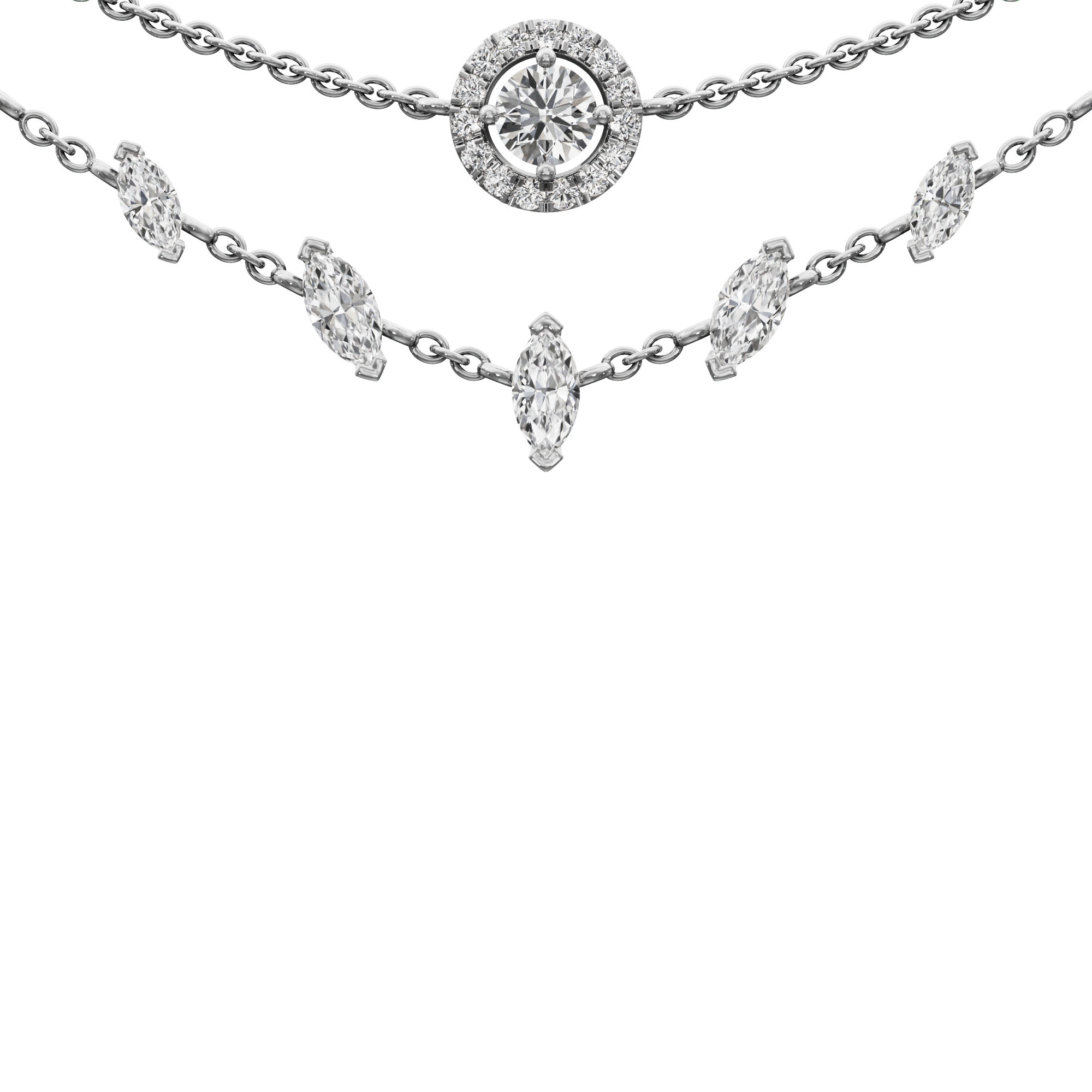 Radiant Halo Layered Diamond Necklace in 18KT White Gold (Diamond Quality:FG-VVS VS)