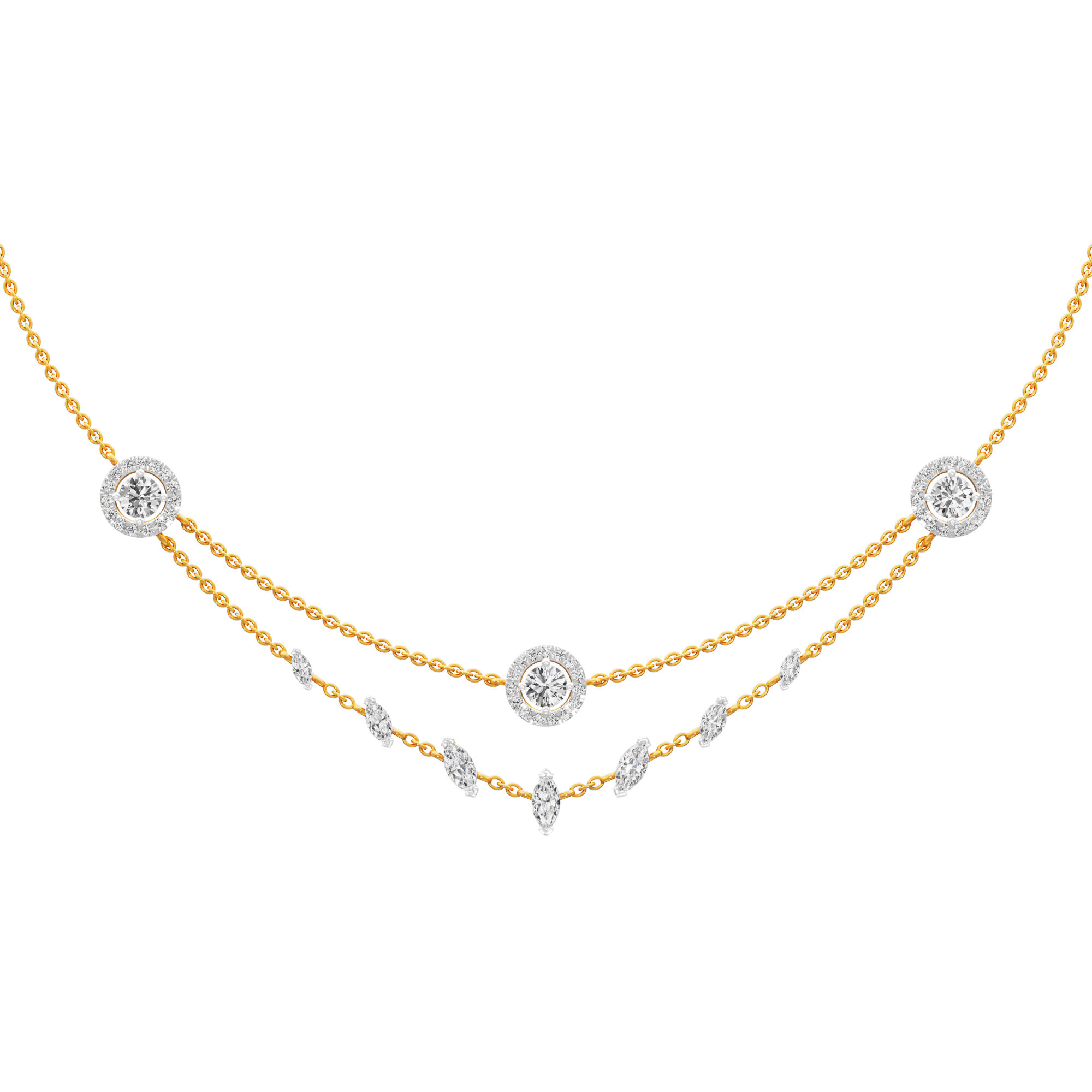Radiant Halo Layered Diamond Necklace in 14KT Yellow Gold (Diamond Quality:FG-VVS VS)