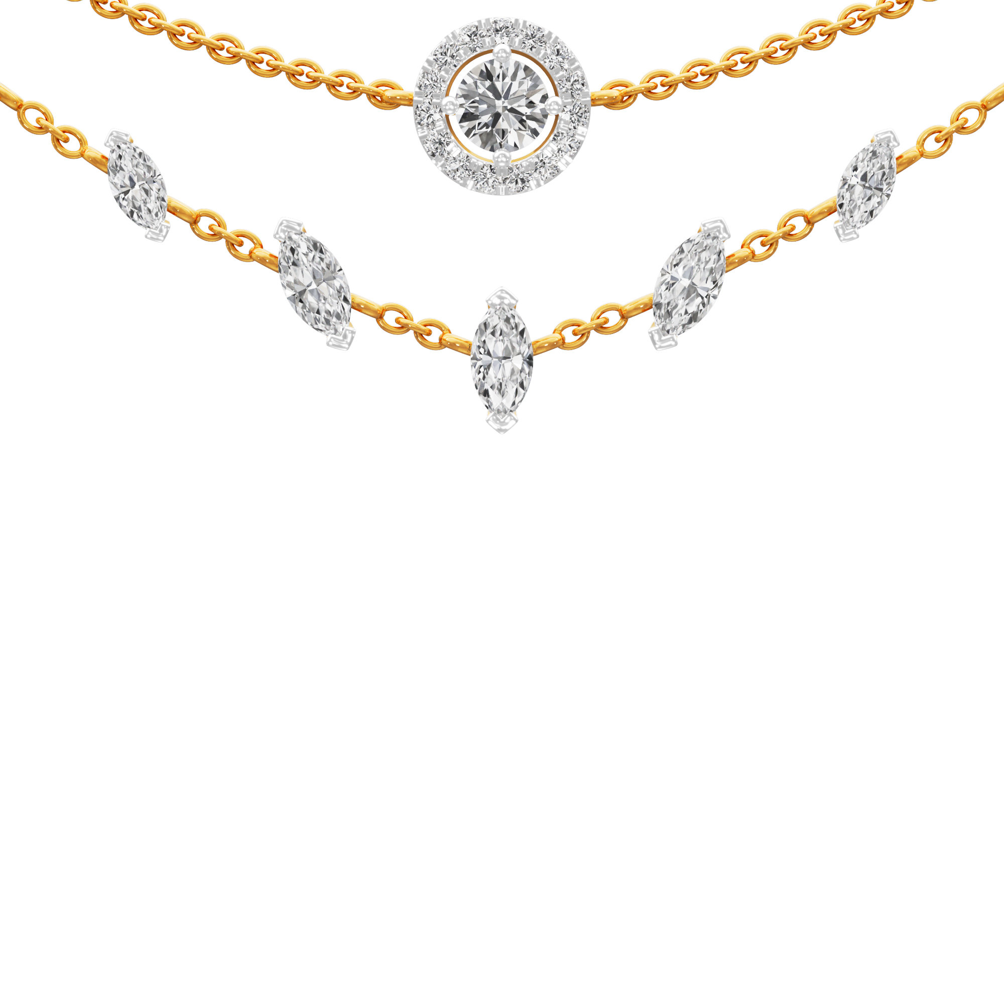 Radiant Halo Layered Diamond Necklace in 14KT Yellow Gold (Diamond Quality:FG-VVS VS)