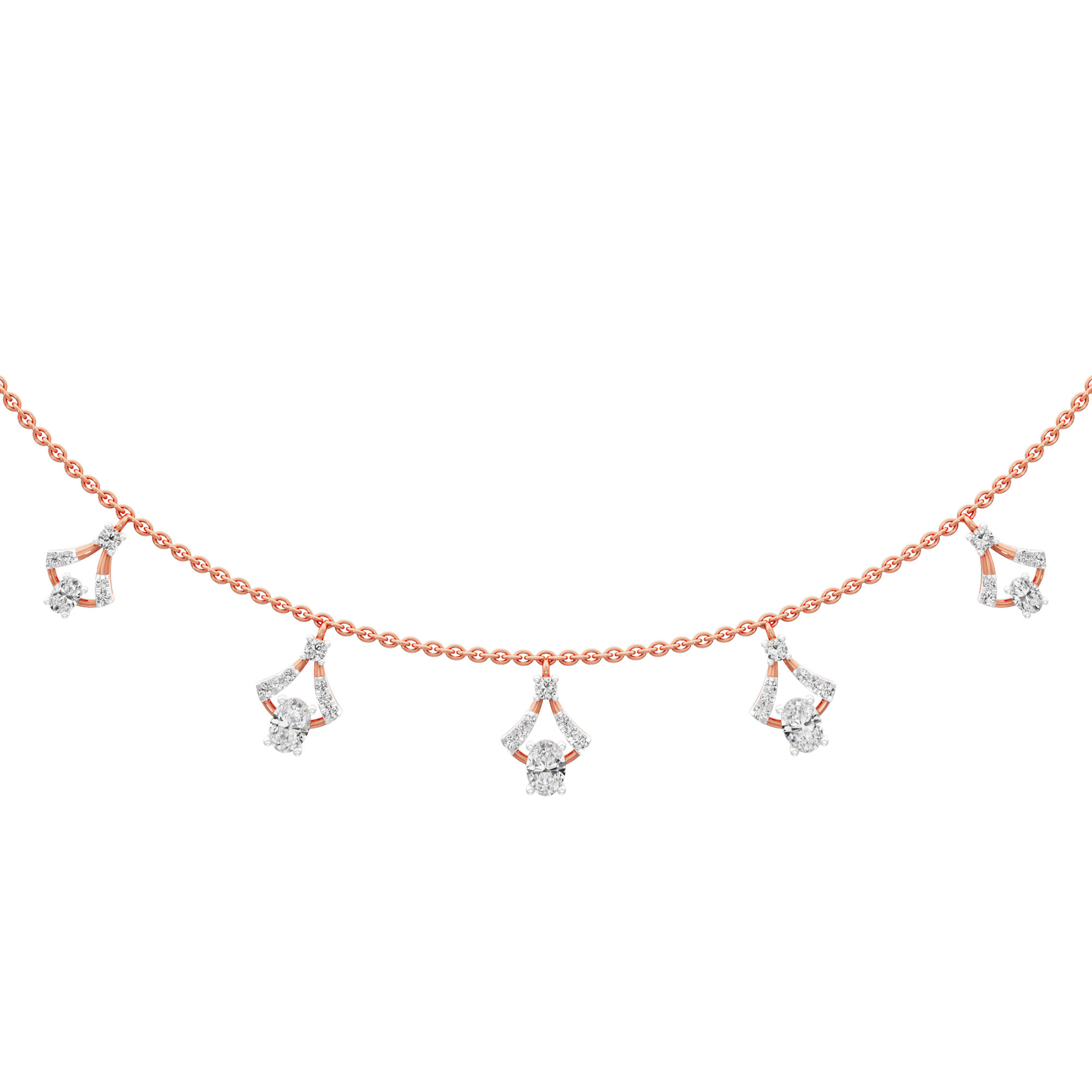 Sunray Charm Diamond Necklace in 14KT Rose Gold (Diamond Quality:FG-VVS VS)
