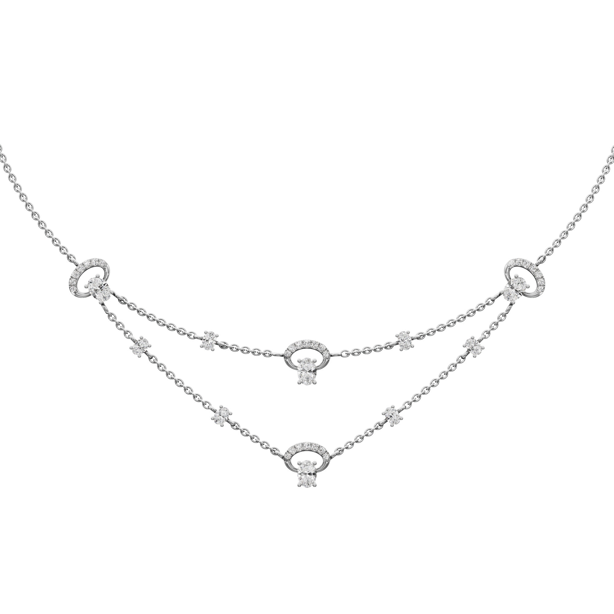 Crescent Glow Diamond Necklace in 18KT White Gold (Diamond Quality:FG-VVS VS)