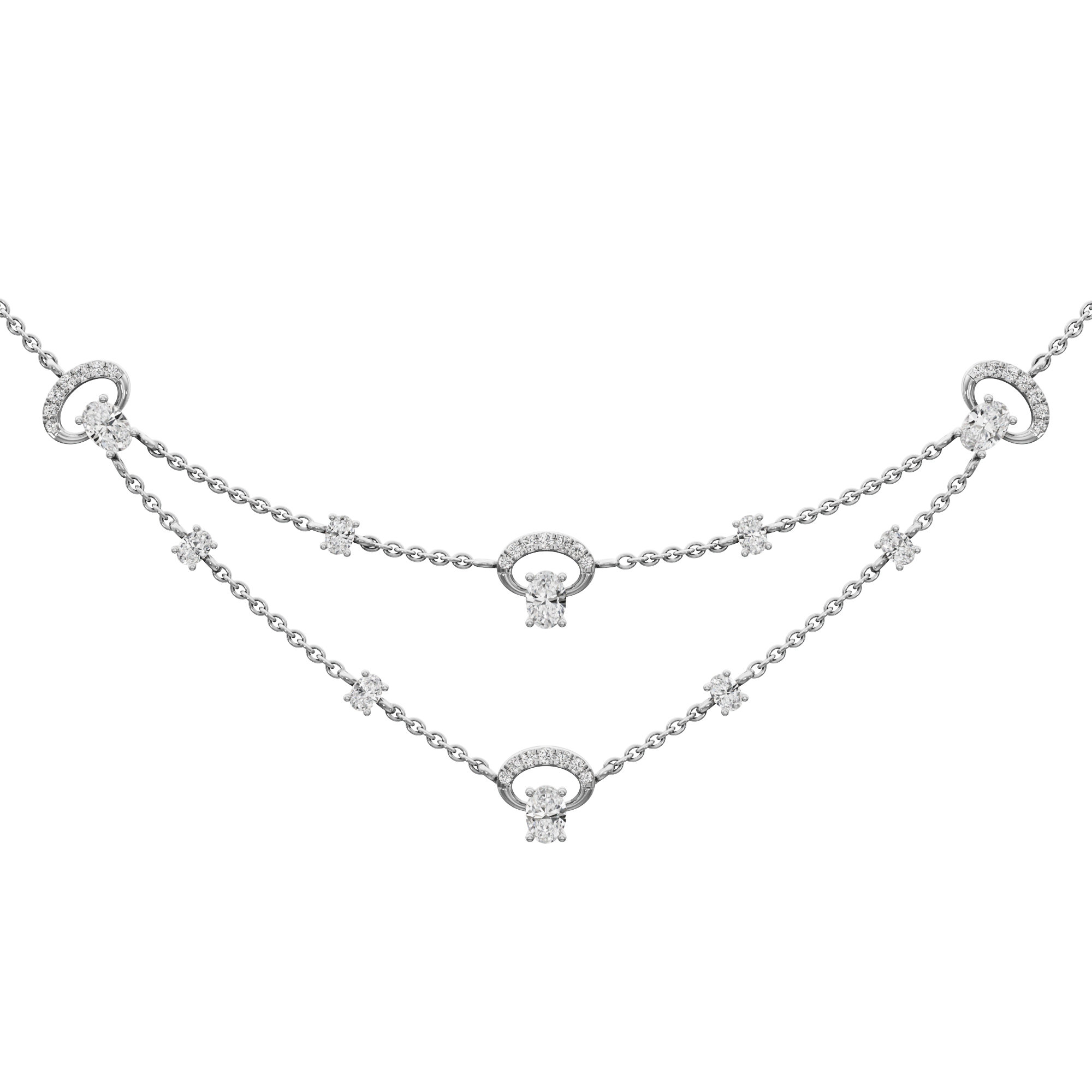 Crescent Glow Diamond Necklace in 18KT White Gold (Diamond Quality:FG-VVS VS)