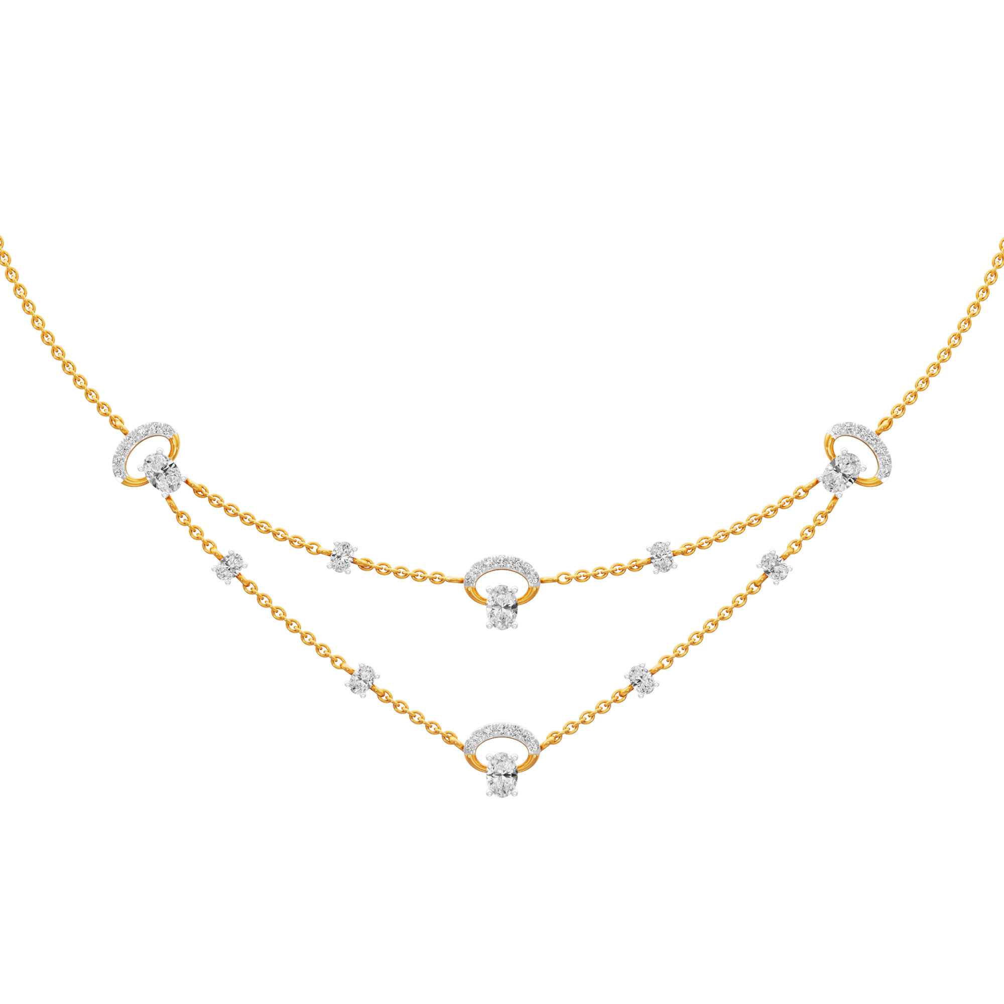 Crescent Glow Diamond Necklace in 9KT Yellow Gold (Diamond Quality:FG-VVS VS)