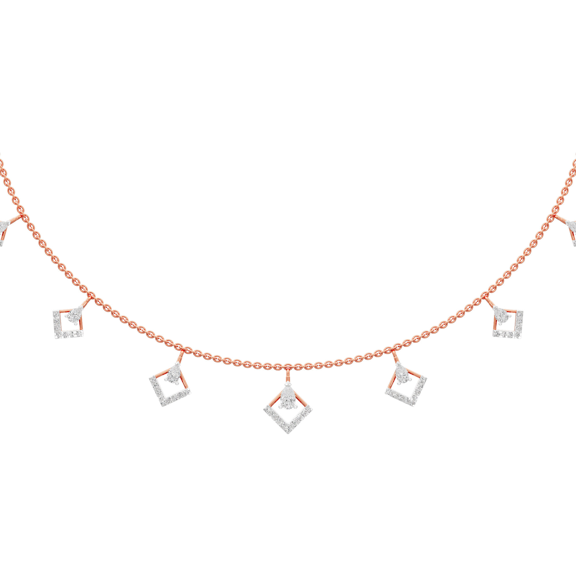 Floret Square Diamond Necklace in 9KT Rose Gold (Diamond Quality:FG-VVS VS)