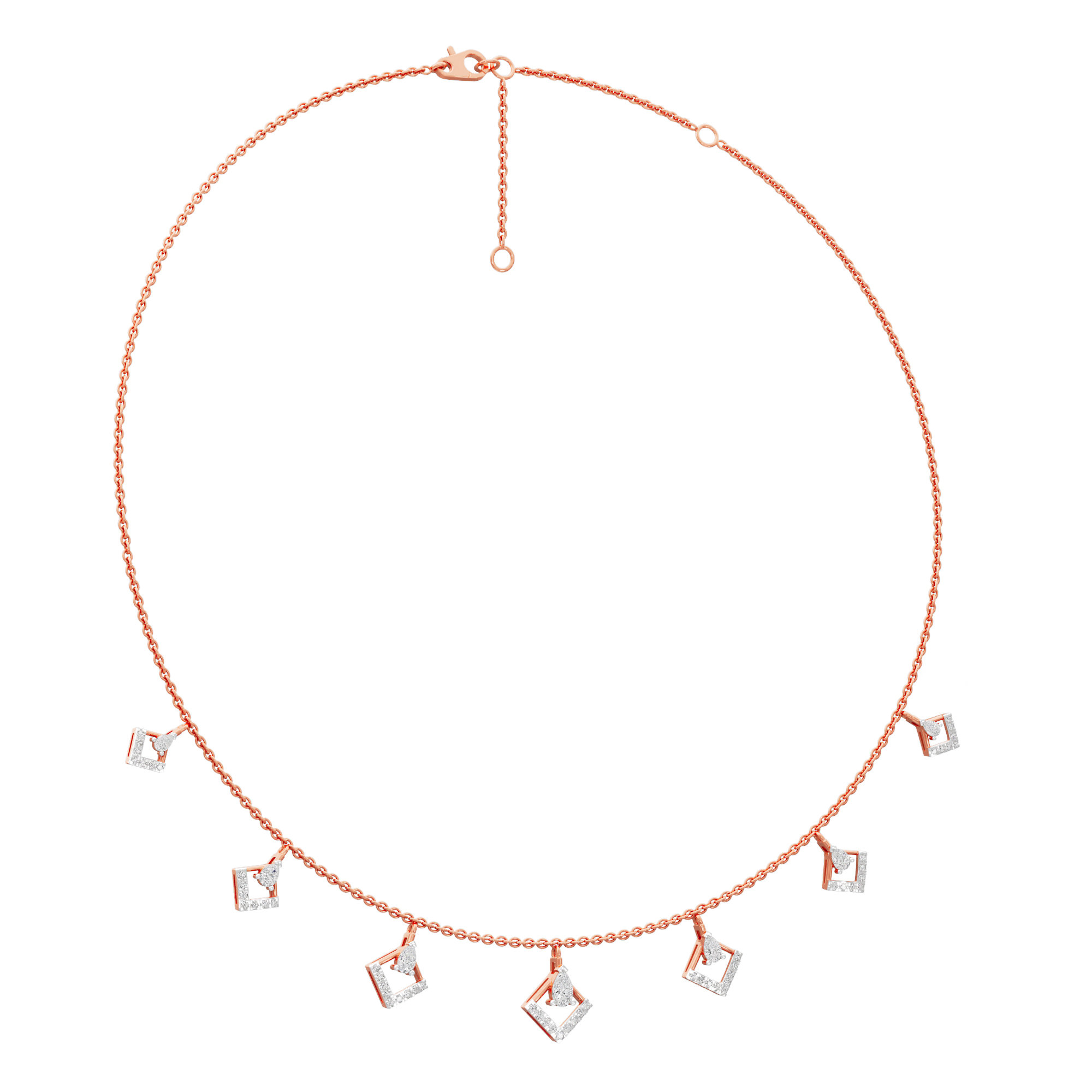 Floret Square Diamond Necklace in 9KT Rose Gold (Diamond Quality:FG-VVS VS)
