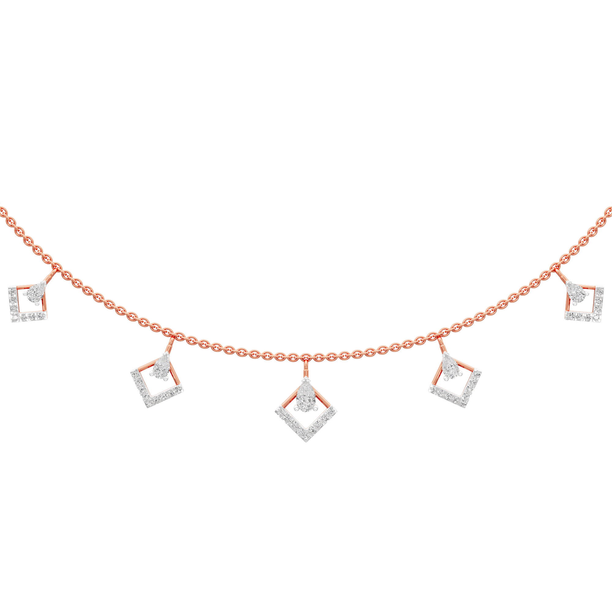 Floret Square Diamond Necklace in 9KT Rose Gold (Diamond Quality:FG-VVS VS)
