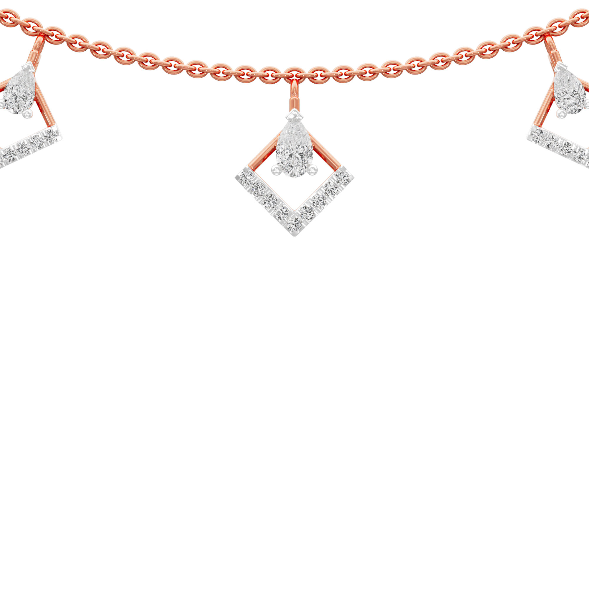Floret Square Diamond Necklace in 9KT Rose Gold (Diamond Quality:FG-VVS VS)
