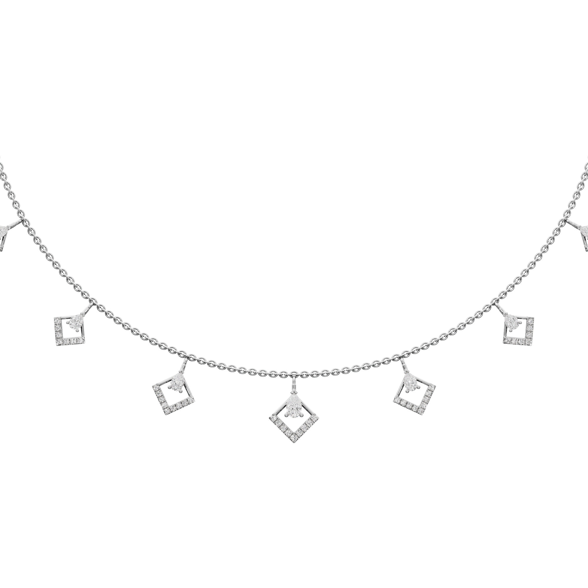 Floret Square Diamond Necklace in 9KT White Gold (Diamond Quality:FG-VVS VS)