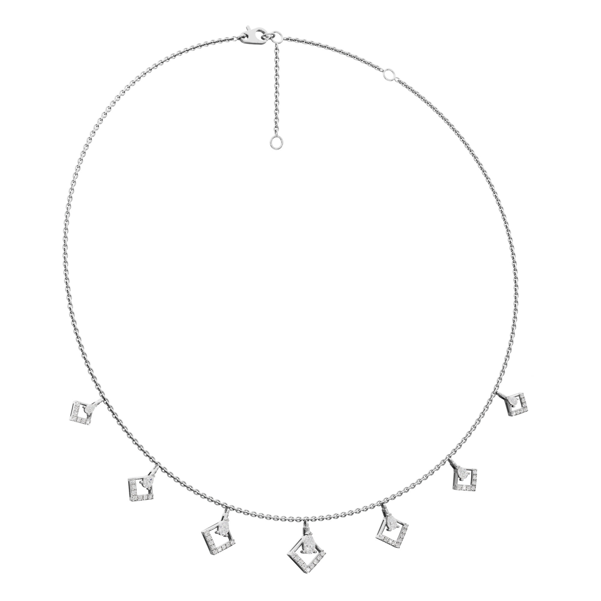 Floret Square Diamond Necklace in 9KT White Gold (Diamond Quality:FG-VVS VS)