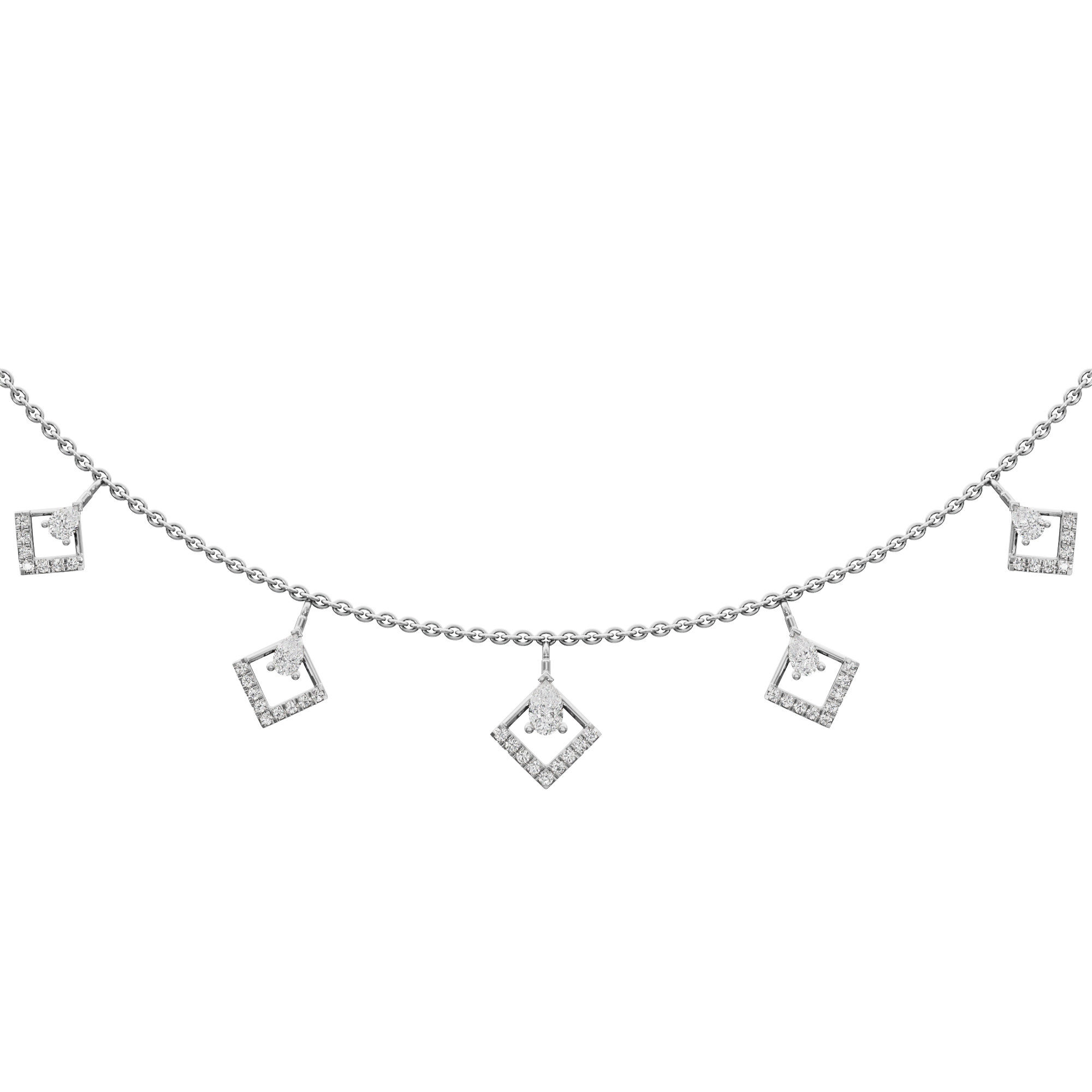 Floret Square Diamond Necklace in 9KT White Gold (Diamond Quality:FG-VVS VS)