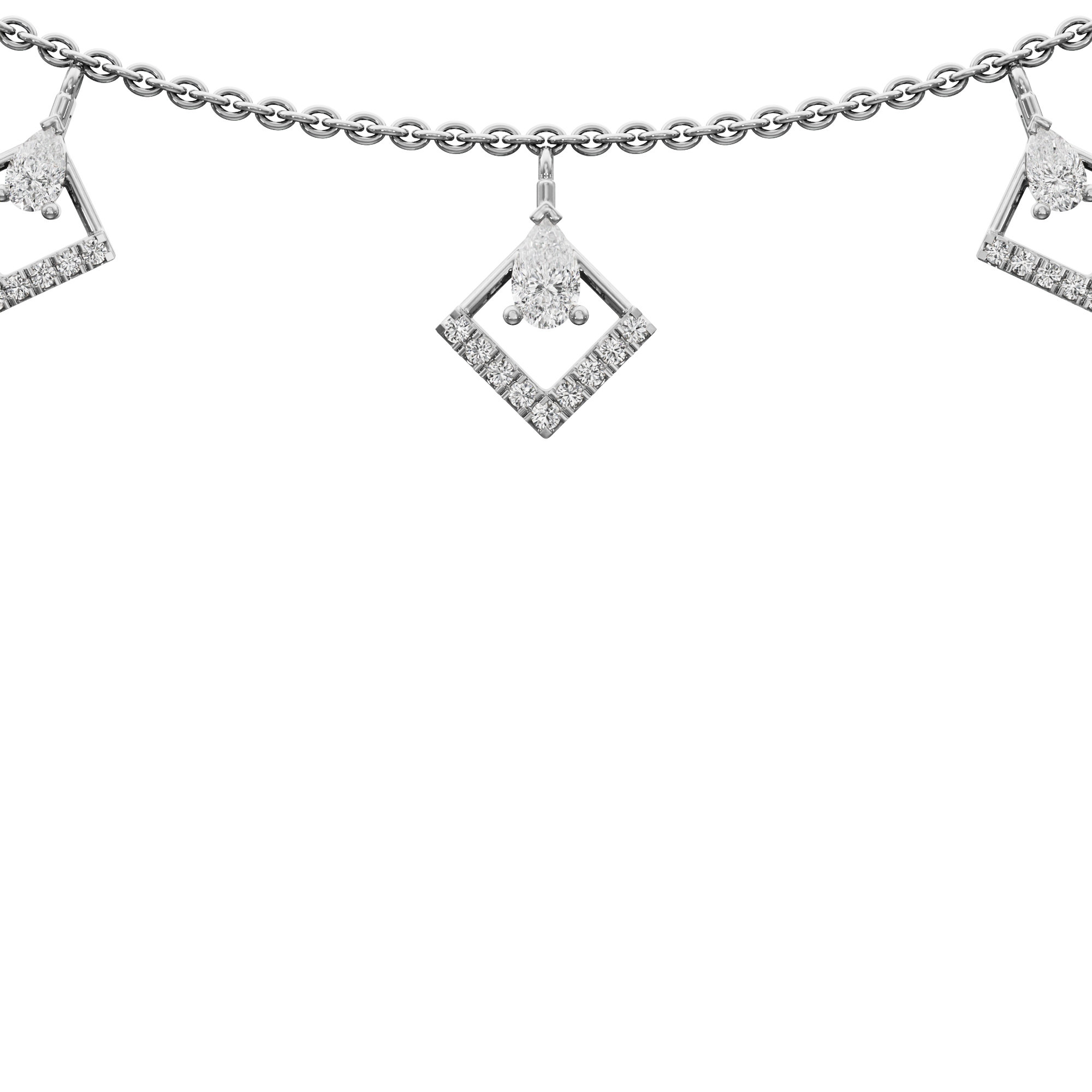 Floret Square Diamond Necklace in 9KT White Gold (Diamond Quality:FG-VVS VS)