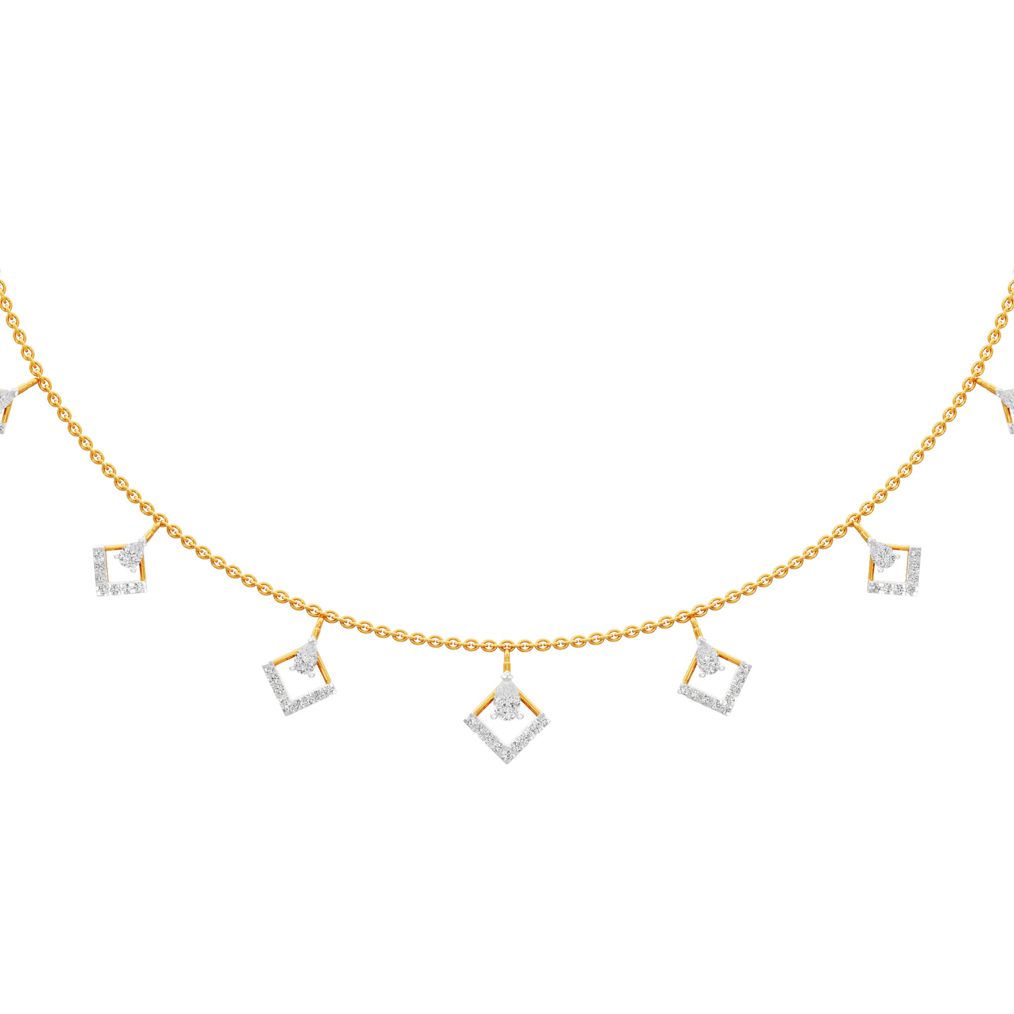 Floret Square Diamond Necklace in 18KT Yellow Gold (Diamond Quality:FG-VVS VS)