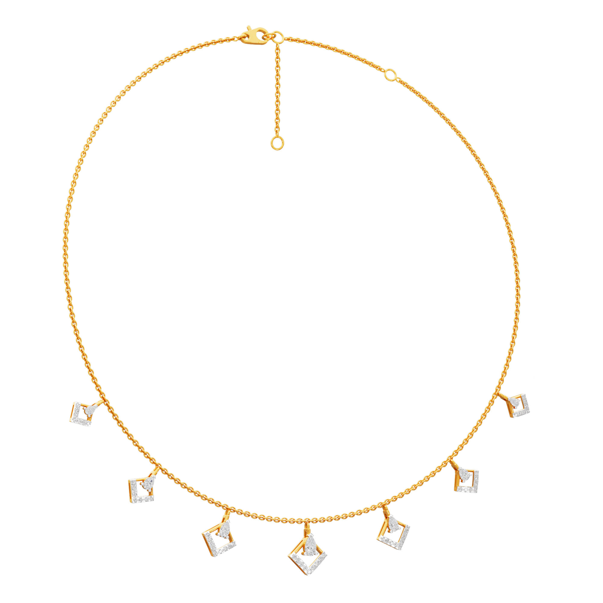 Floret Square Diamond Necklace in 18KT Yellow Gold (Diamond Quality:FG-VVS VS)