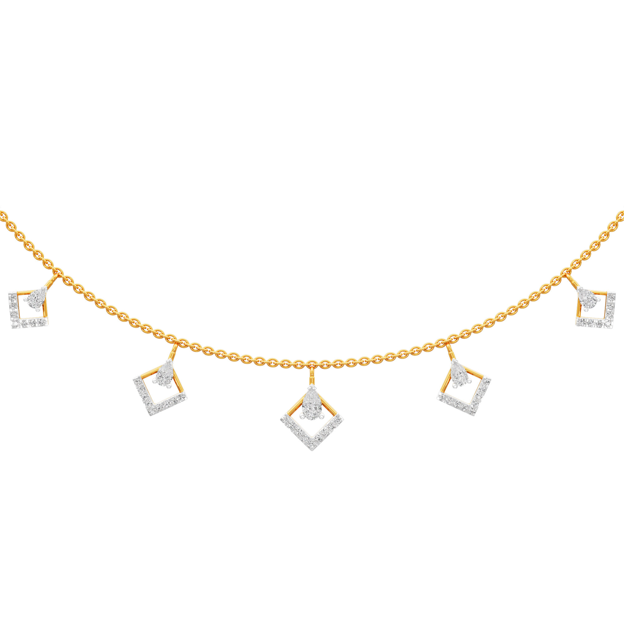 Floret Square Diamond Necklace in 18KT Yellow Gold (Diamond Quality:FG-VVS VS)