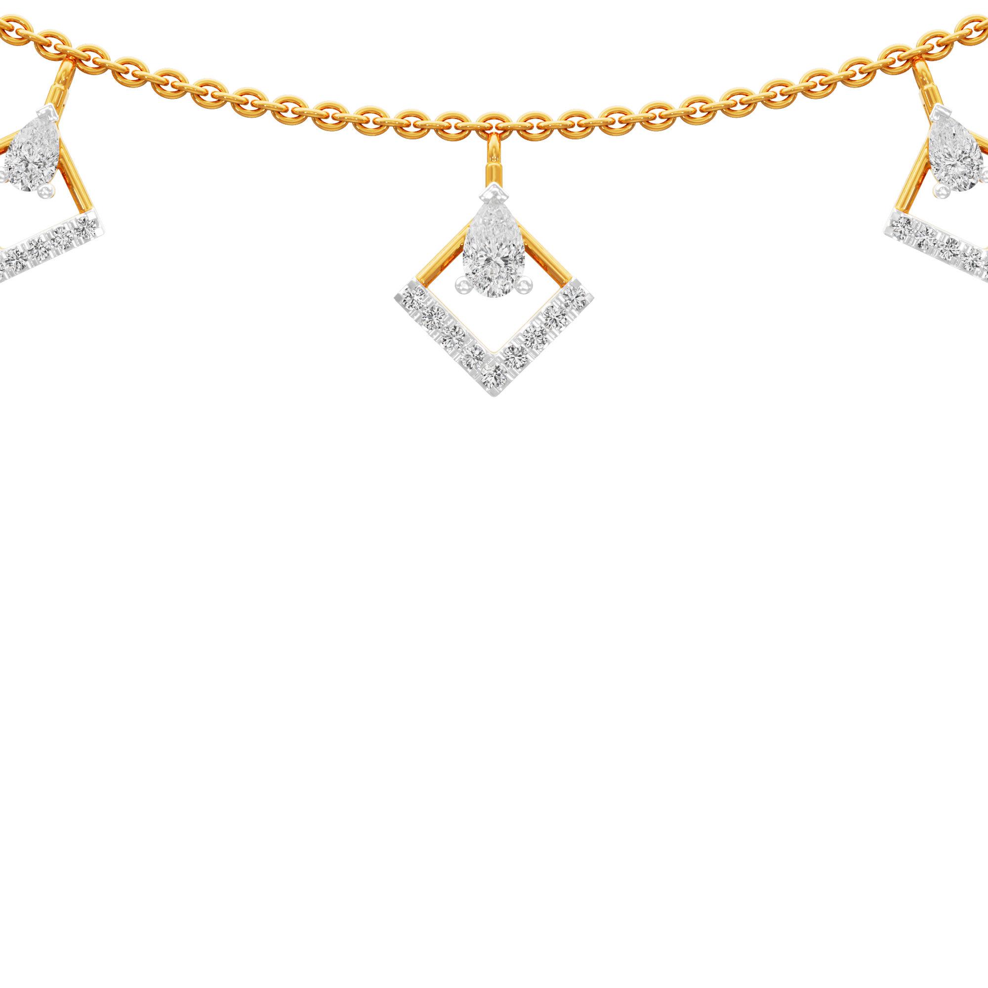 Floret Square Diamond Necklace in 18KT Yellow Gold (Diamond Quality:FG-VVS VS)