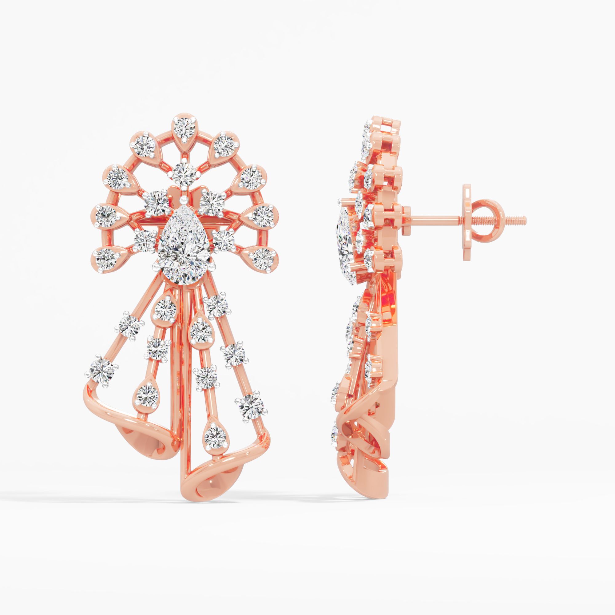 Mayur Dance Dangle Earrings in 9KT Rose Gold (Diamond Quality: FG-VVS VS)