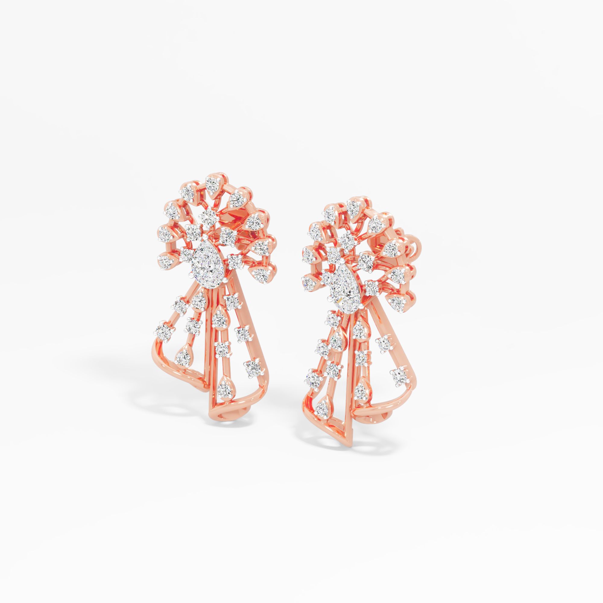 Mayur Dance Dangle Earrings in 9KT Rose Gold (Diamond Quality: FG-VVS VS)