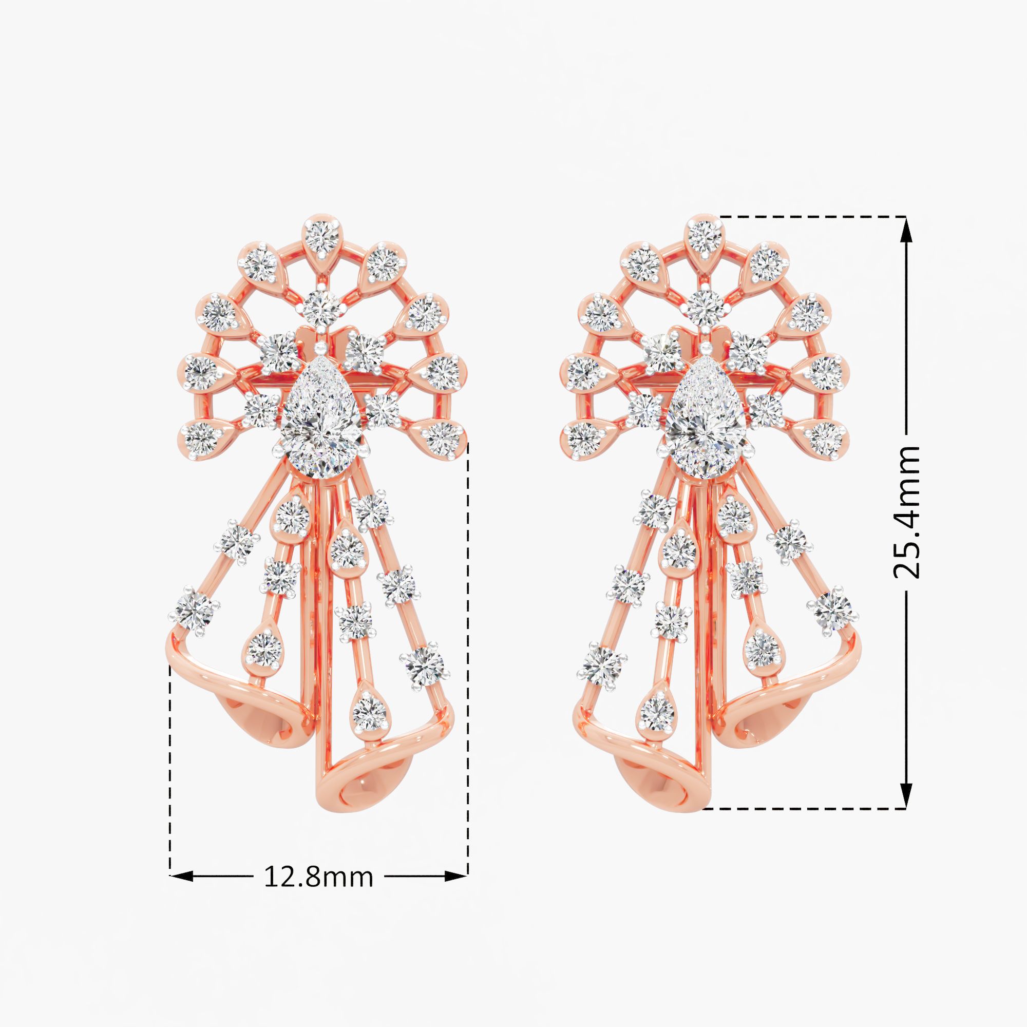 Mayur Dance Dangle Earrings in 9KT Rose Gold (Diamond Quality: FG-VVS VS)