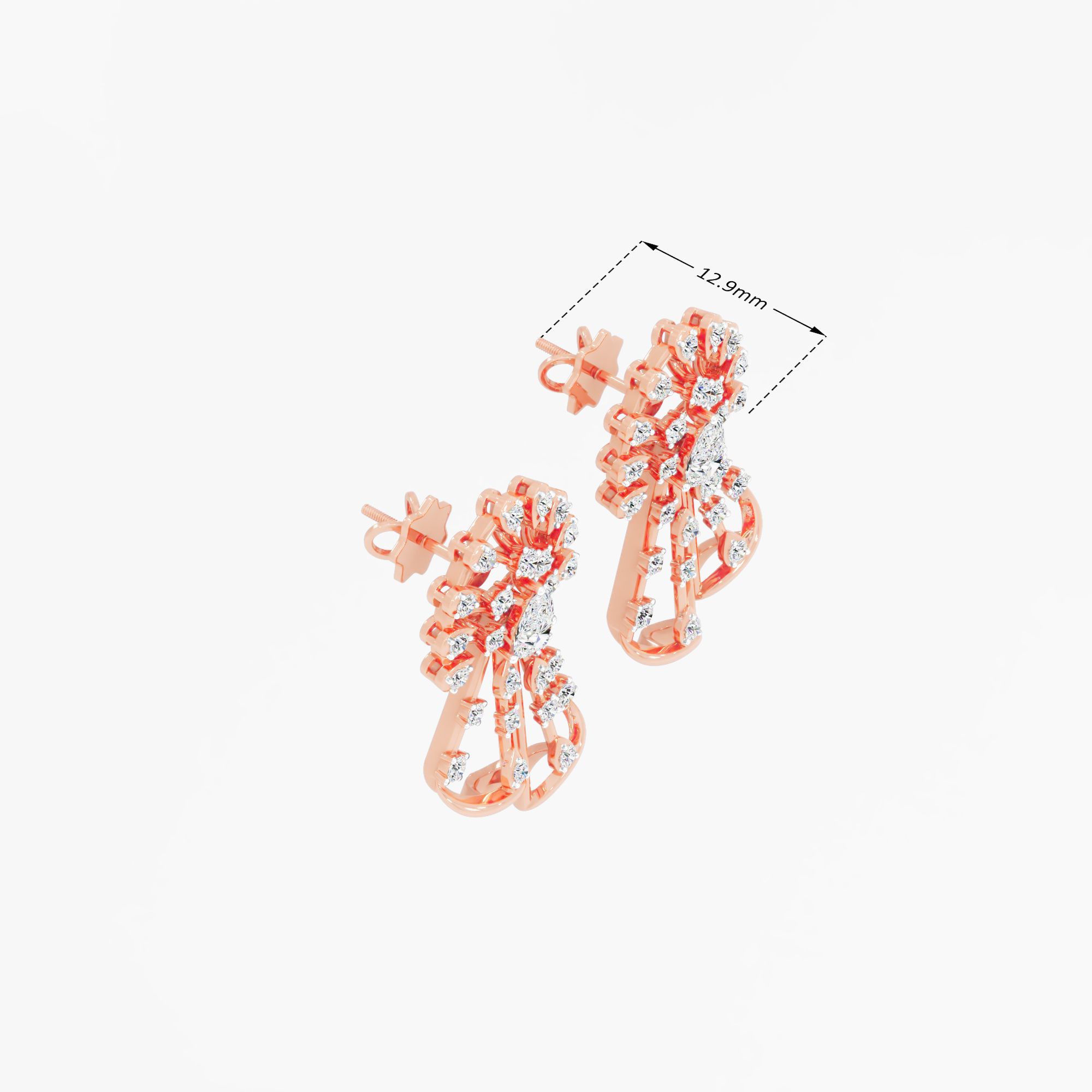 Mayur Dance Dangle Earrings in 9KT Rose Gold (Diamond Quality: FG-VVS VS)