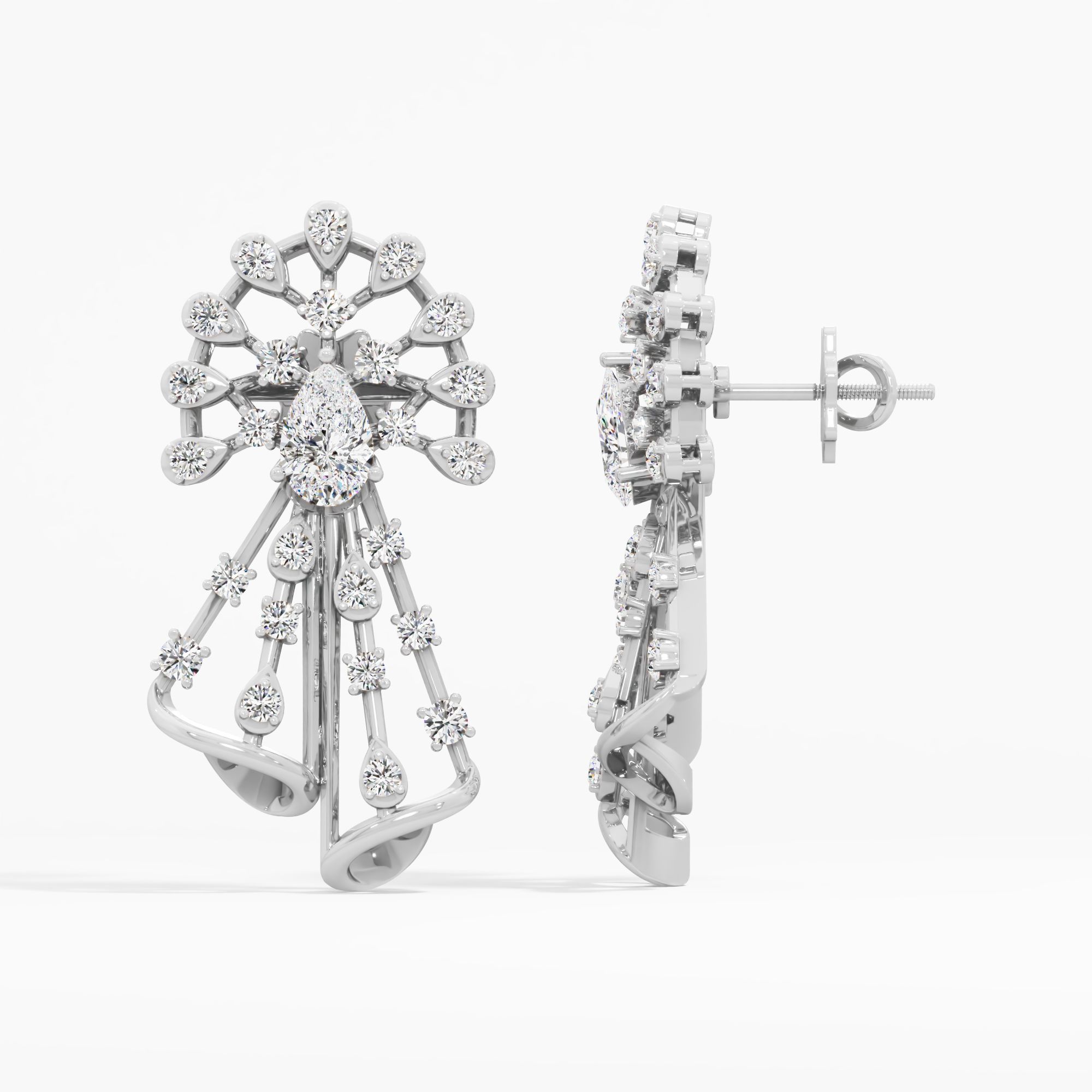Mayur Dance Dangle Earrings in 14KT White Gold (Diamond Quality: EF-VVS VS)