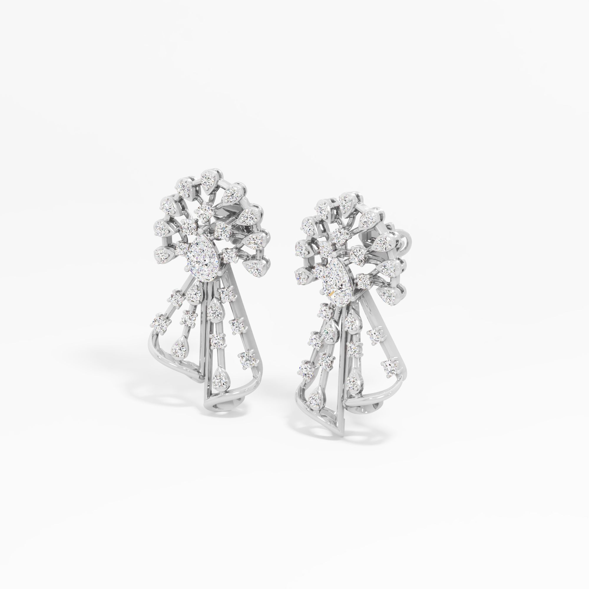 Mayur Dance Dangle Earrings in 14KT White Gold (Diamond Quality: EF-VVS VS)