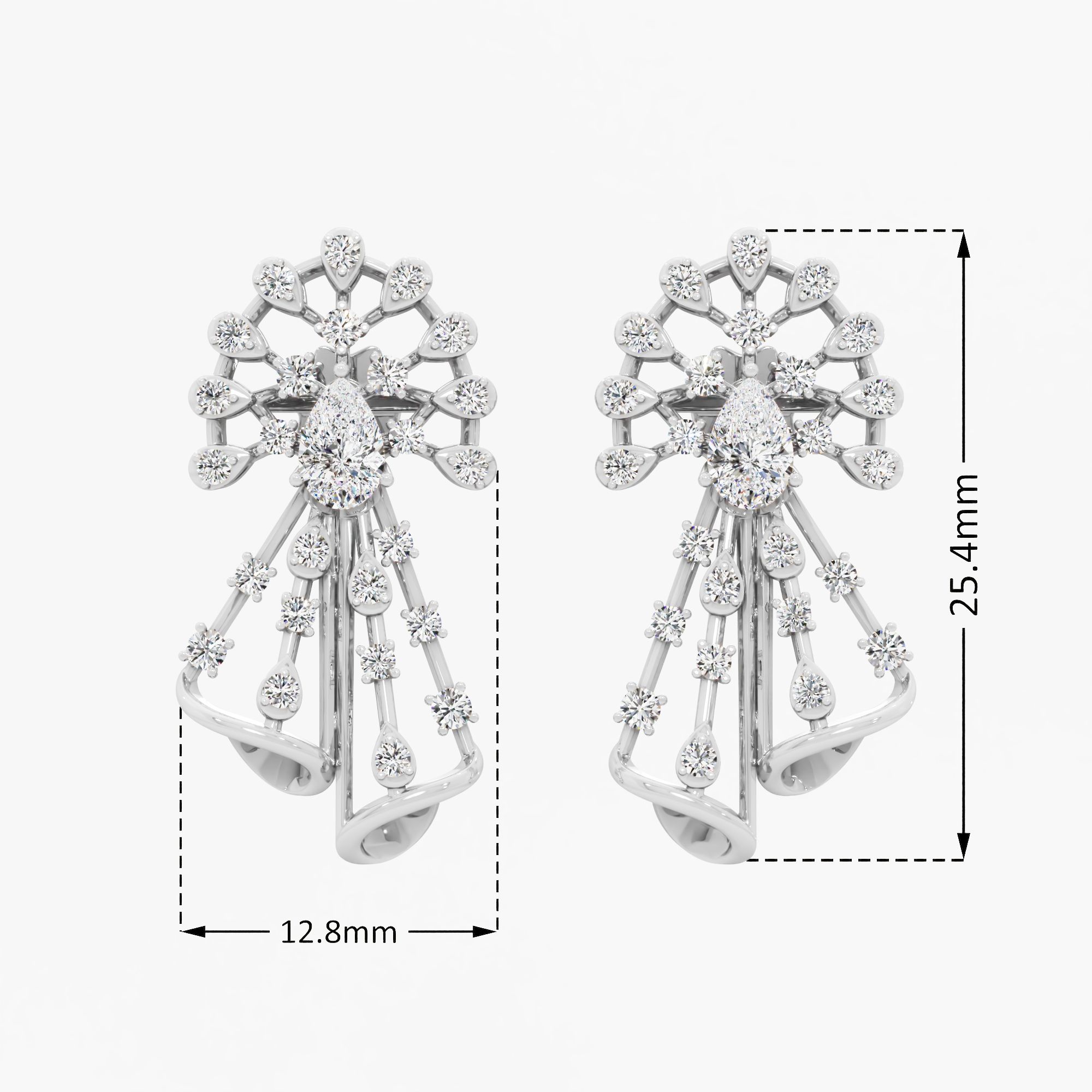 Mayur Dance Dangle Earrings in 14KT White Gold (Diamond Quality: EF-VVS VS)
