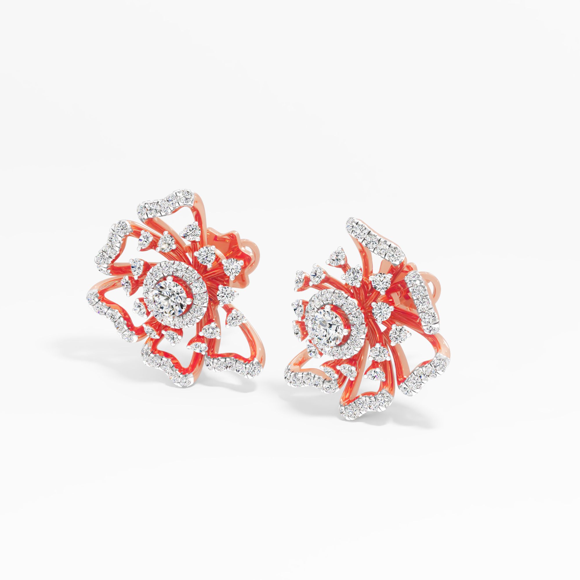 Elegant Hibiscus Stud Earrings in 9KT Rose Gold (Diamond Quality: FG-VVS VS)