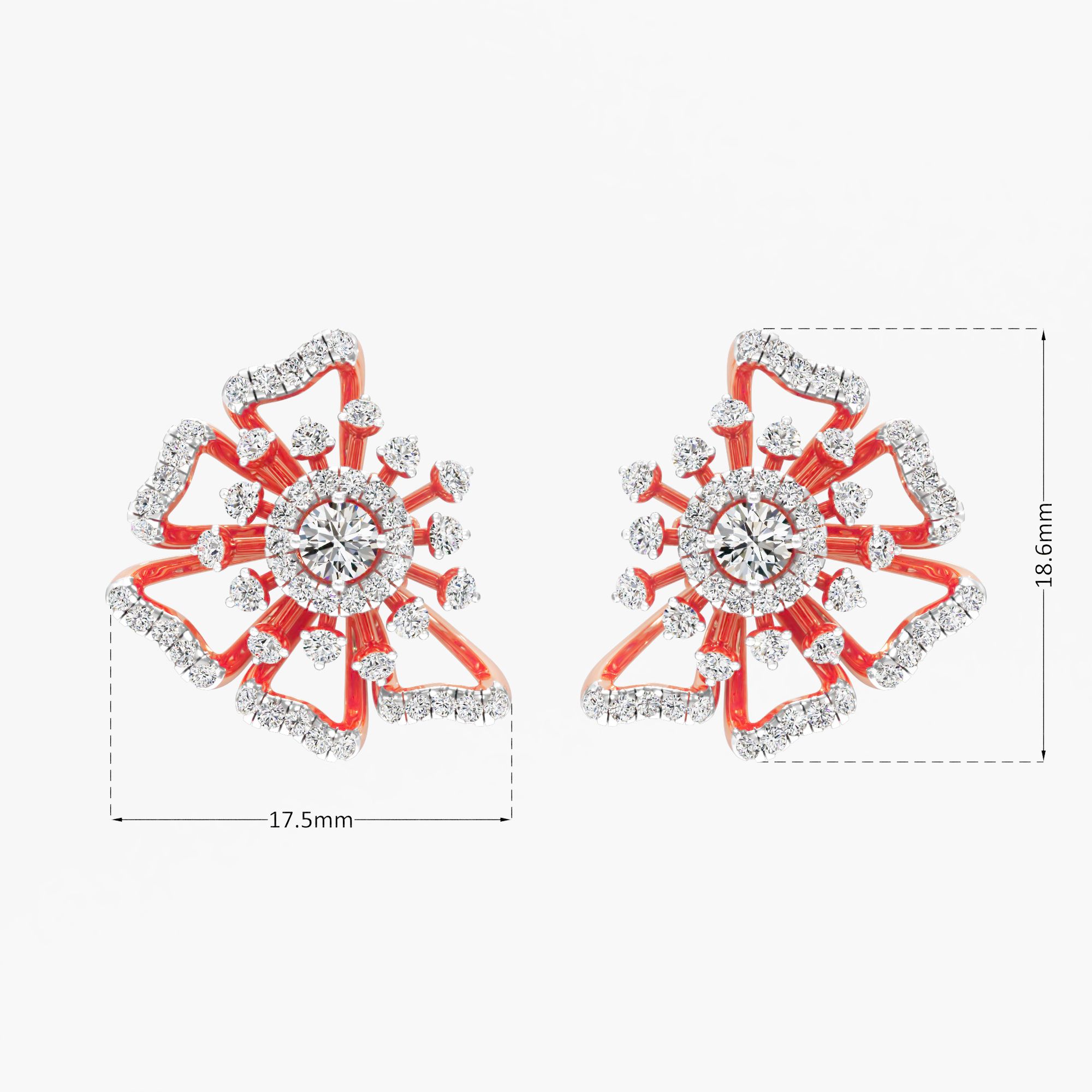 Elegant Hibiscus Stud Earrings in 9KT Rose Gold (Diamond Quality: FG-VVS VS)
