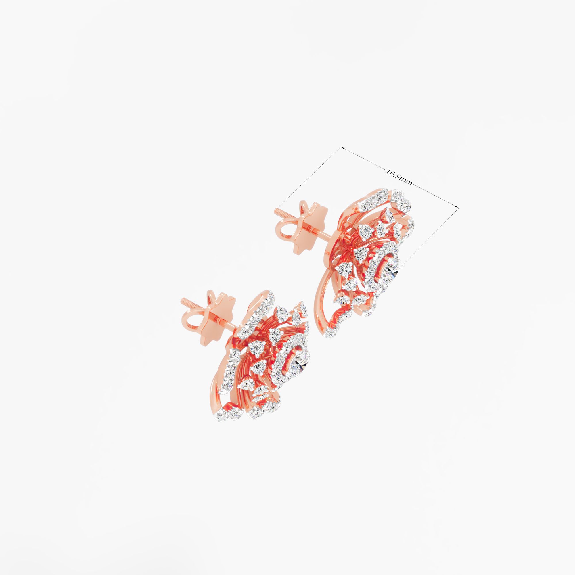 Elegant Hibiscus Stud Earrings in 9KT Rose Gold (Diamond Quality: FG-VVS VS)