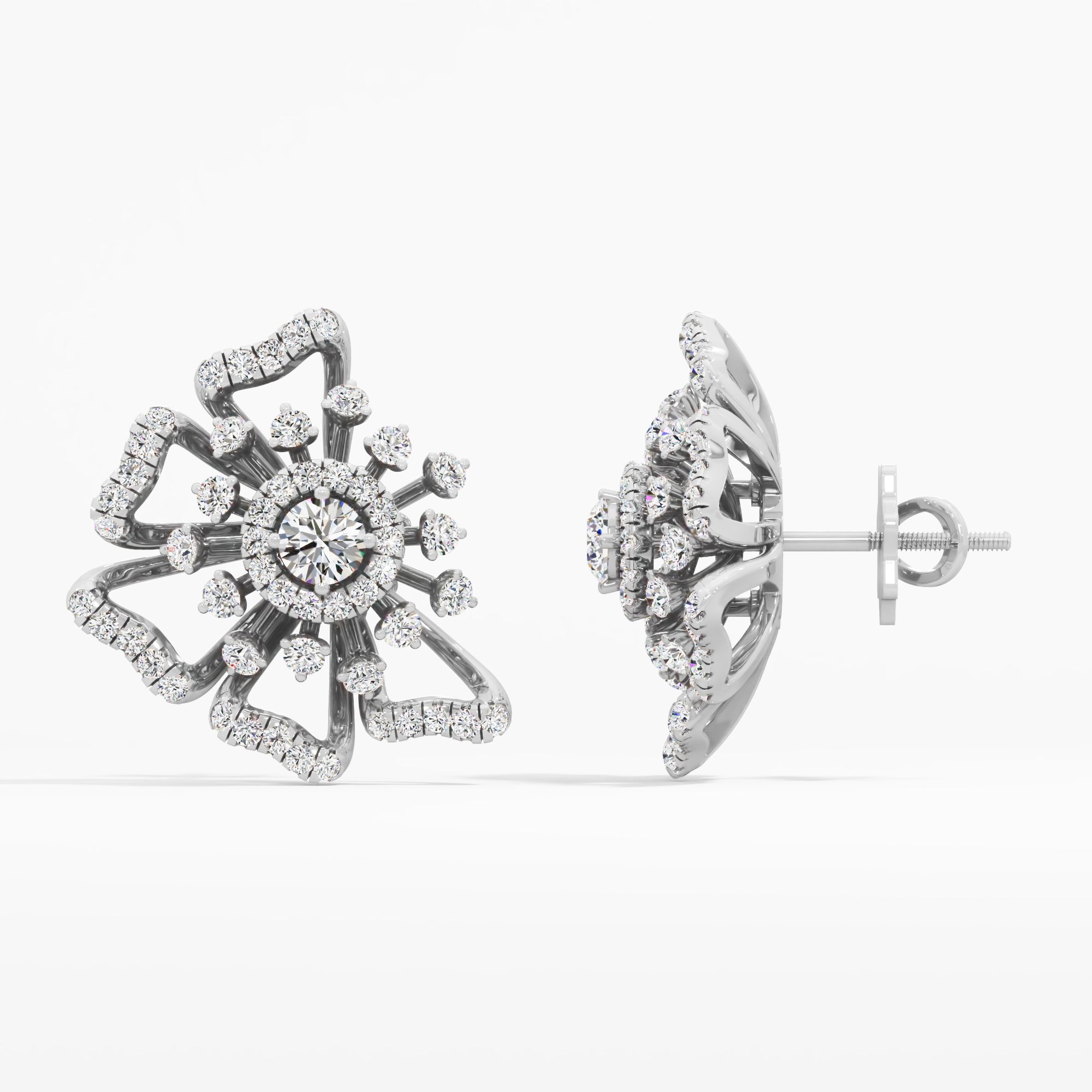 Elegant Hibiscus Stud Earrings in 14KT White Gold (Diamond Quality: EF-VVS VS)