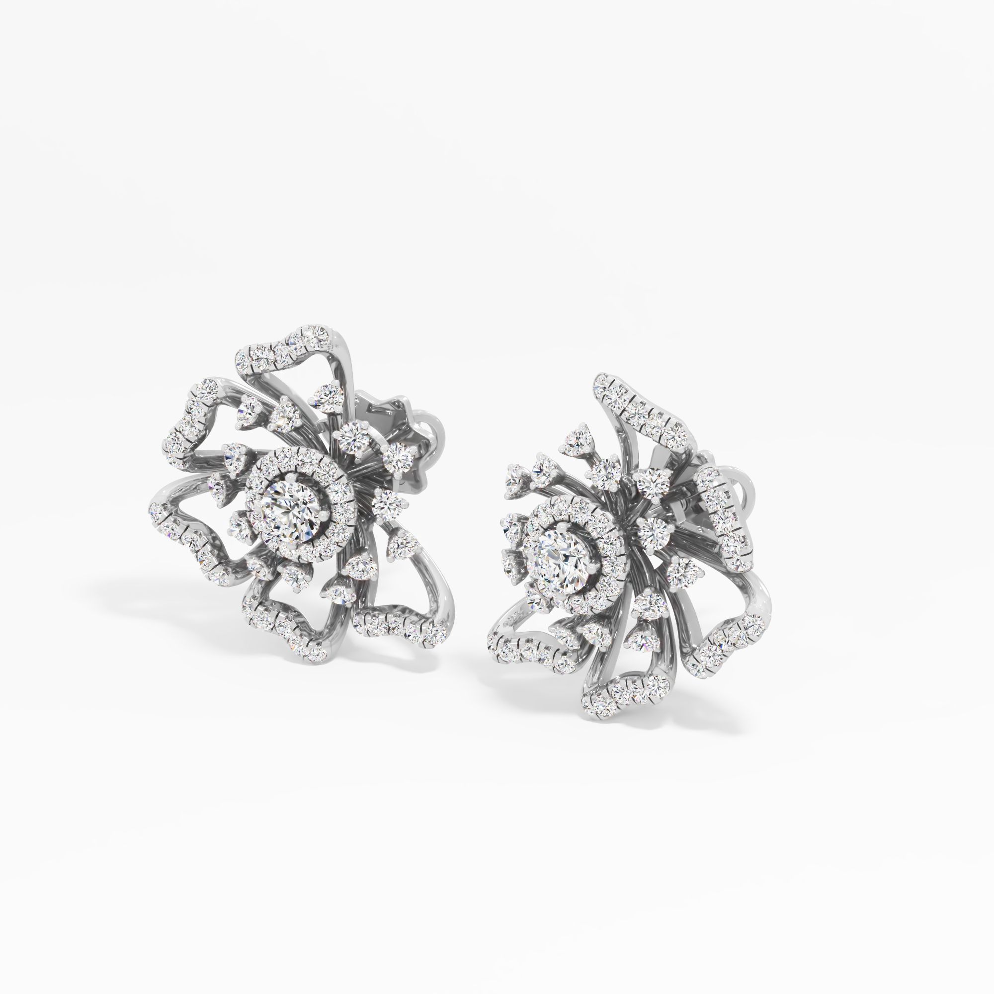 Elegant Hibiscus Stud Earrings in 14KT White Gold (Diamond Quality: EF-VVS VS)