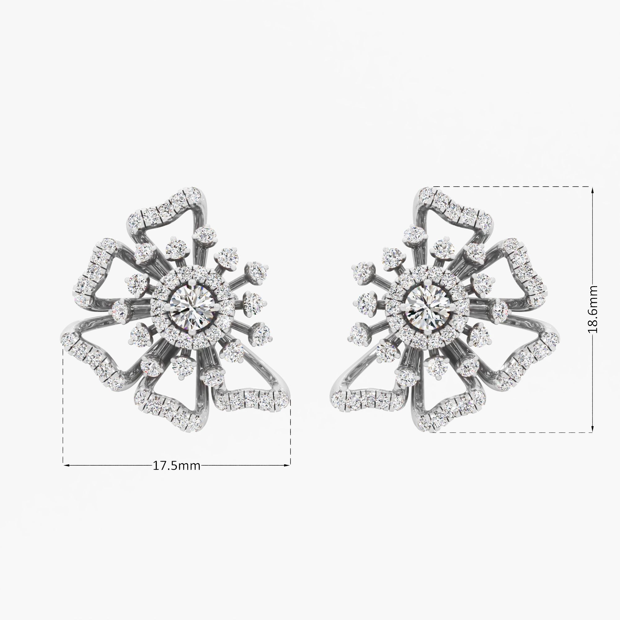 Elegant Hibiscus Stud Earrings in 14KT White Gold (Diamond Quality: EF-VVS VS)