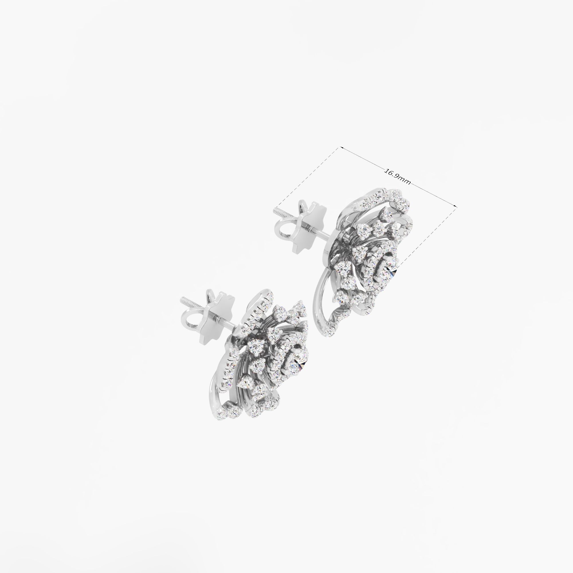 Elegant Hibiscus Stud Earrings in 14KT White Gold (Diamond Quality: EF-VVS VS)