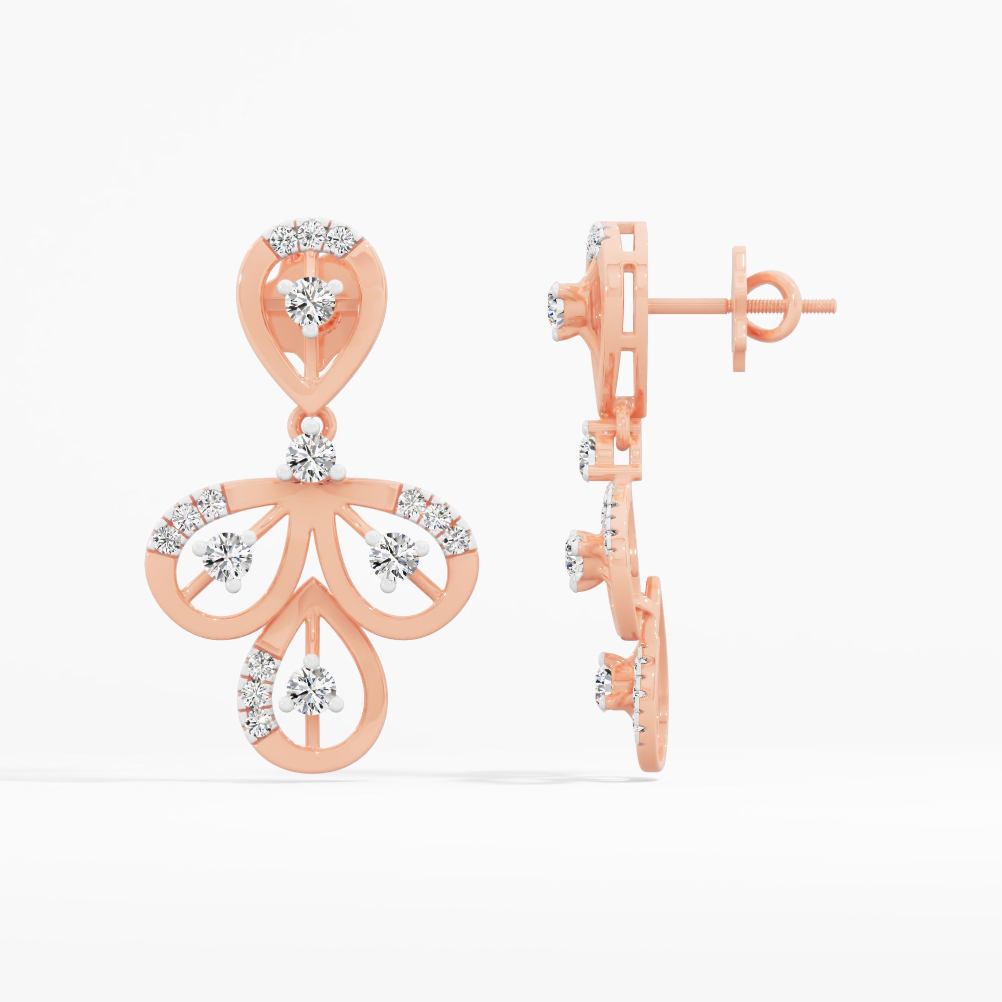 Teardrop Floral Dangle Earrings in 9KT Rose Gold (Diamond Quality: FG-VVS VS)