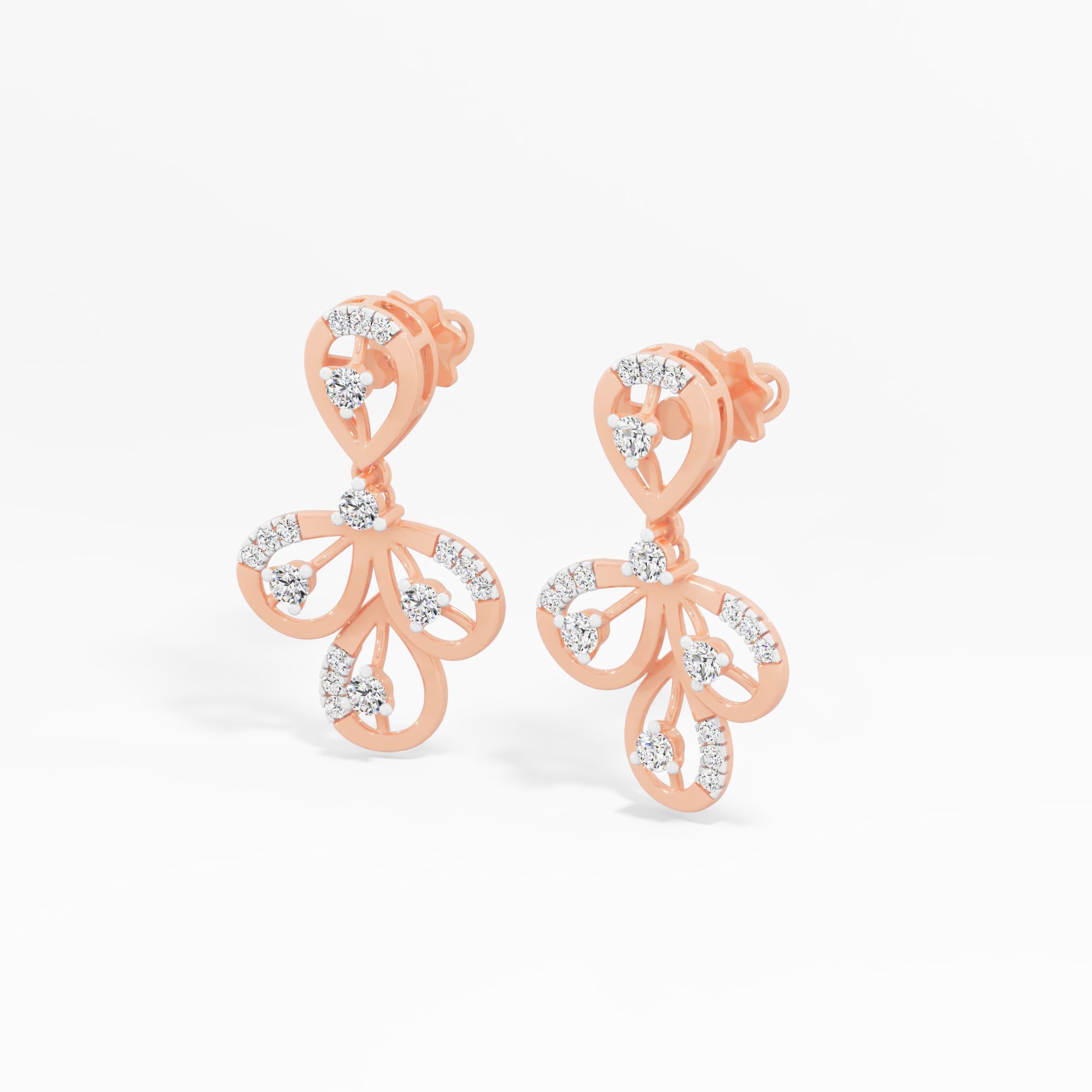 Teardrop Floral Dangle Earrings in 9KT Rose Gold (Diamond Quality: FG-VVS VS)