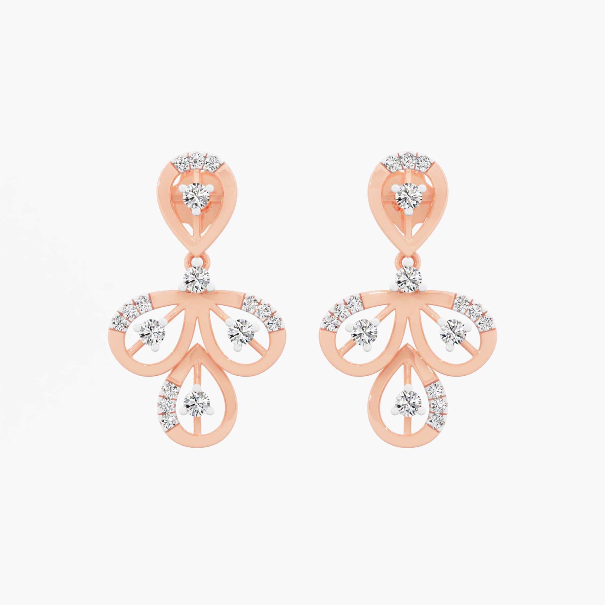 Teardrop Floral Dangle Earrings in 9KT Rose Gold (Diamond Quality: FG-VVS VS)