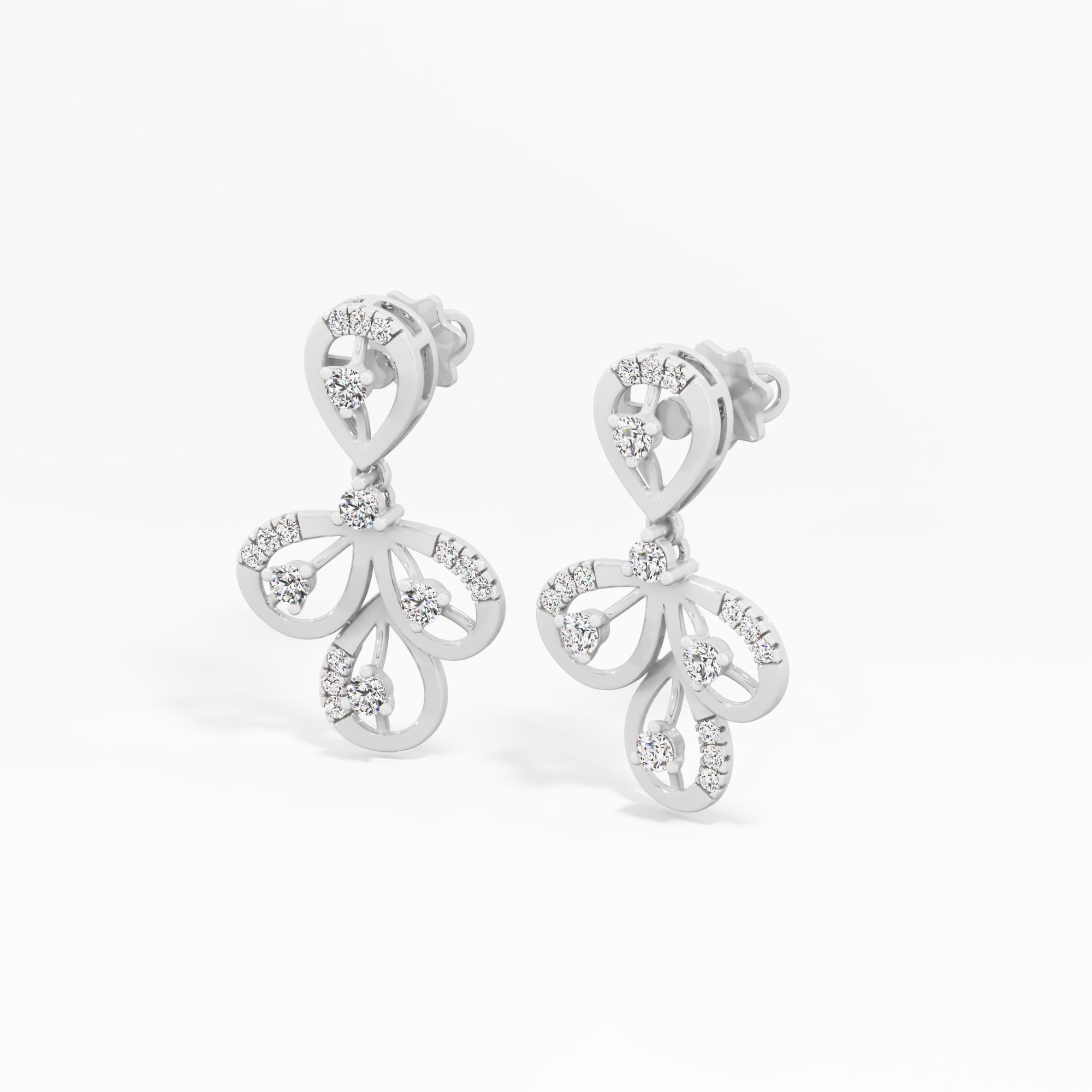 Teardrop Floral Dangle Earrings in 14KT White Gold (Diamond Quality: EF-VVS VS)