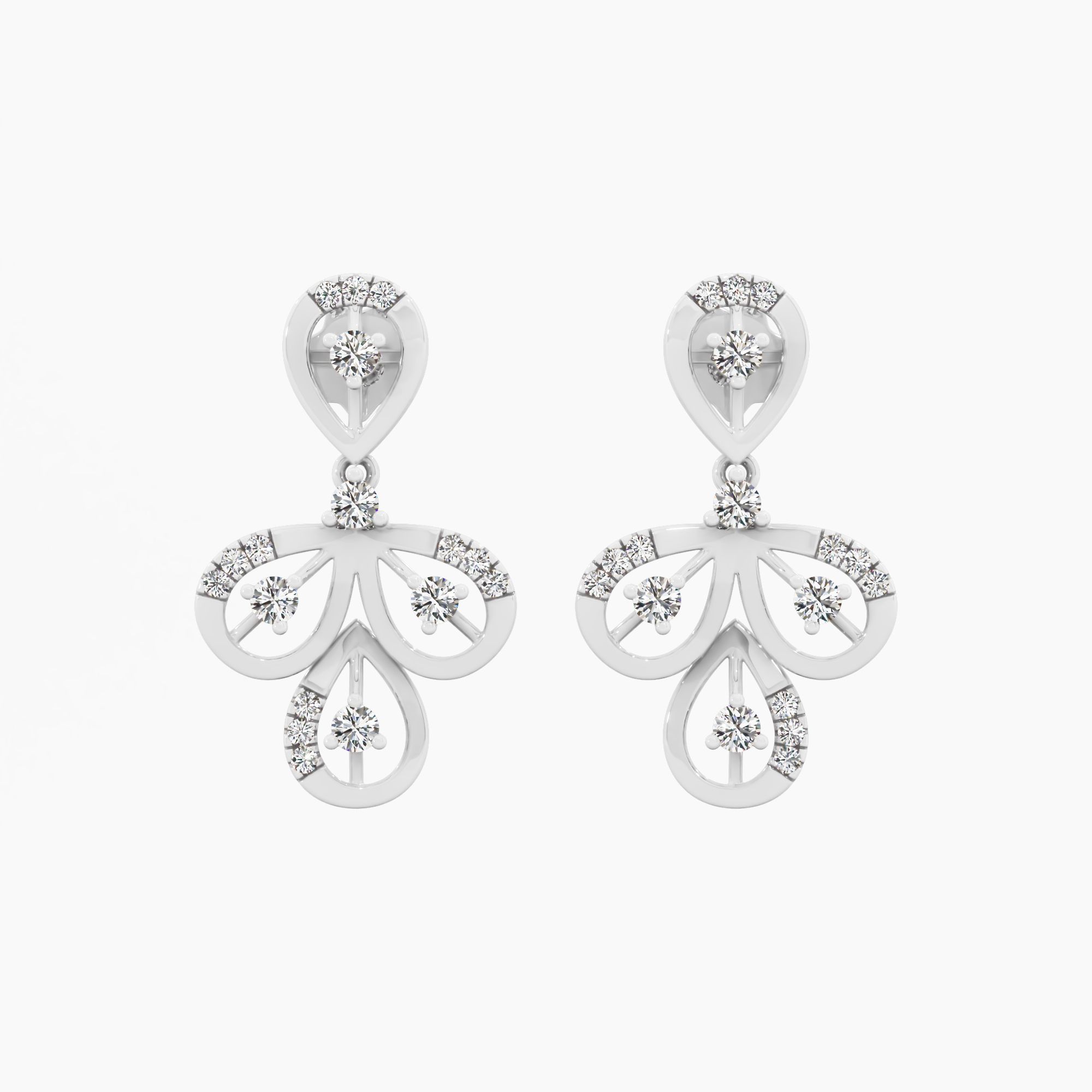 Teardrop Floral Dangle Earrings in 14KT White Gold (Diamond Quality: EF-VVS VS)