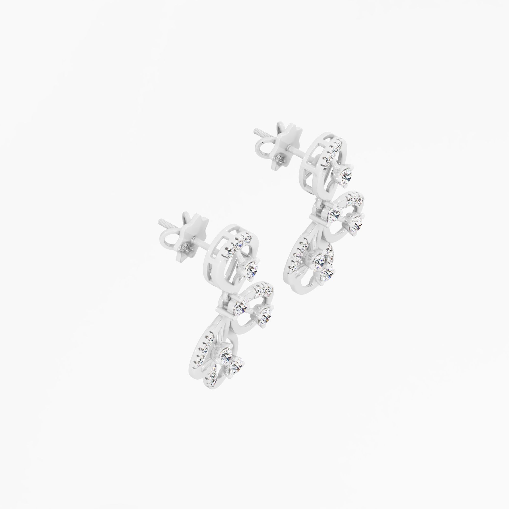 Teardrop Floral Dangle Earrings in 14KT White Gold (Diamond Quality: EF-VVS VS)