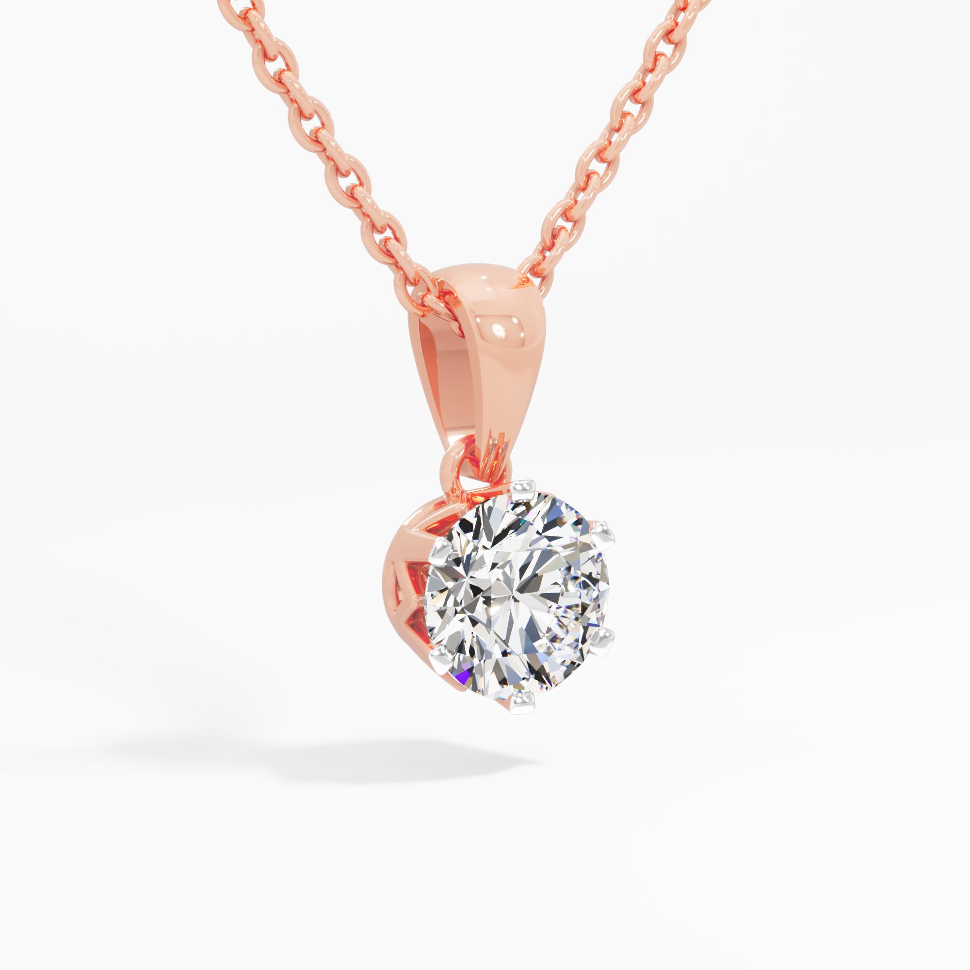 Timeless Classic Round Solitaire Pendant in 14KT Rose Gold (Diamond Quality: FG-VVS VS)
