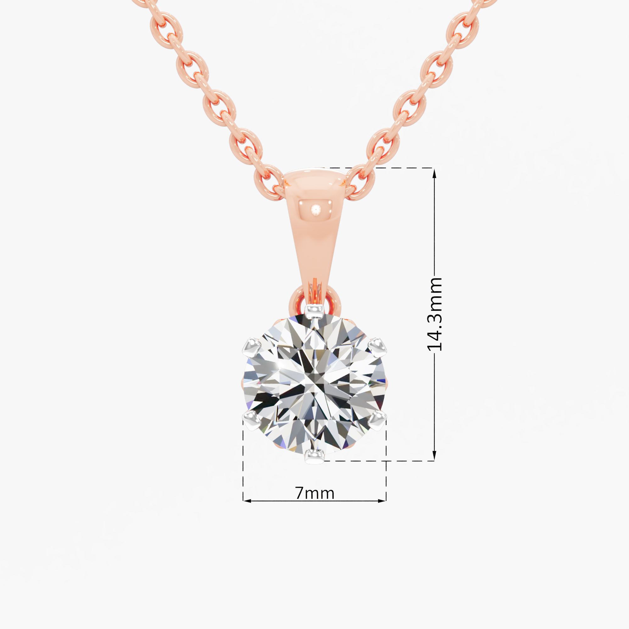 Timeless Classic Round Solitaire Pendant in 14KT Rose Gold (Diamond Quality: FG-VVS VS)