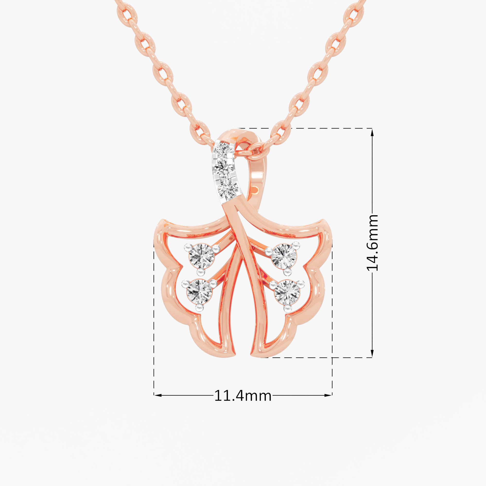 Flutter Leaf Diamond Pendant | Individual Pendant in 9KT Rose Gold (Diamond Quality: FG-VVS VS)