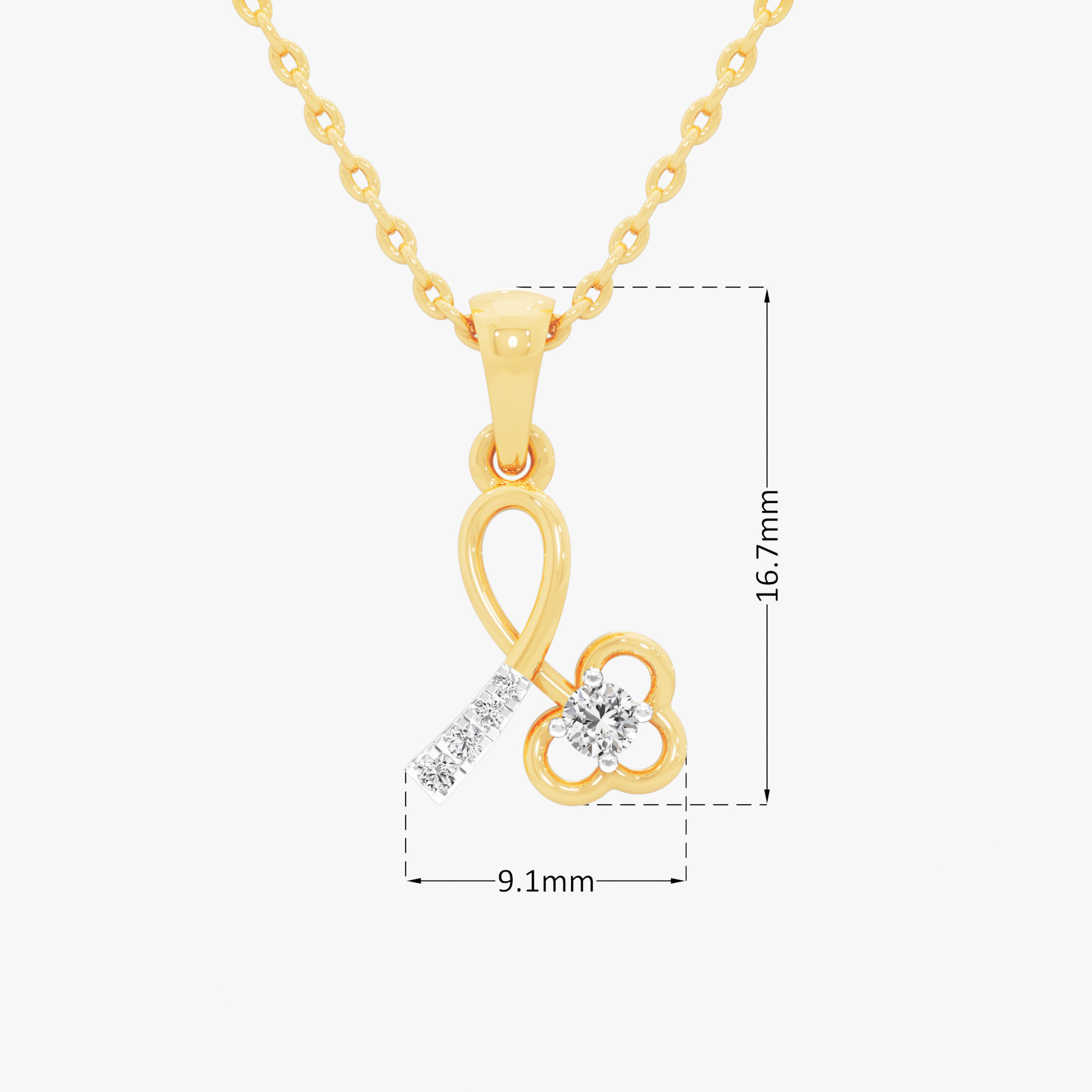 Petal Key Charms Pendants | Chain Available Separately in 9KT Yellow Gold (Diamond Quality: FG-VVS VS)