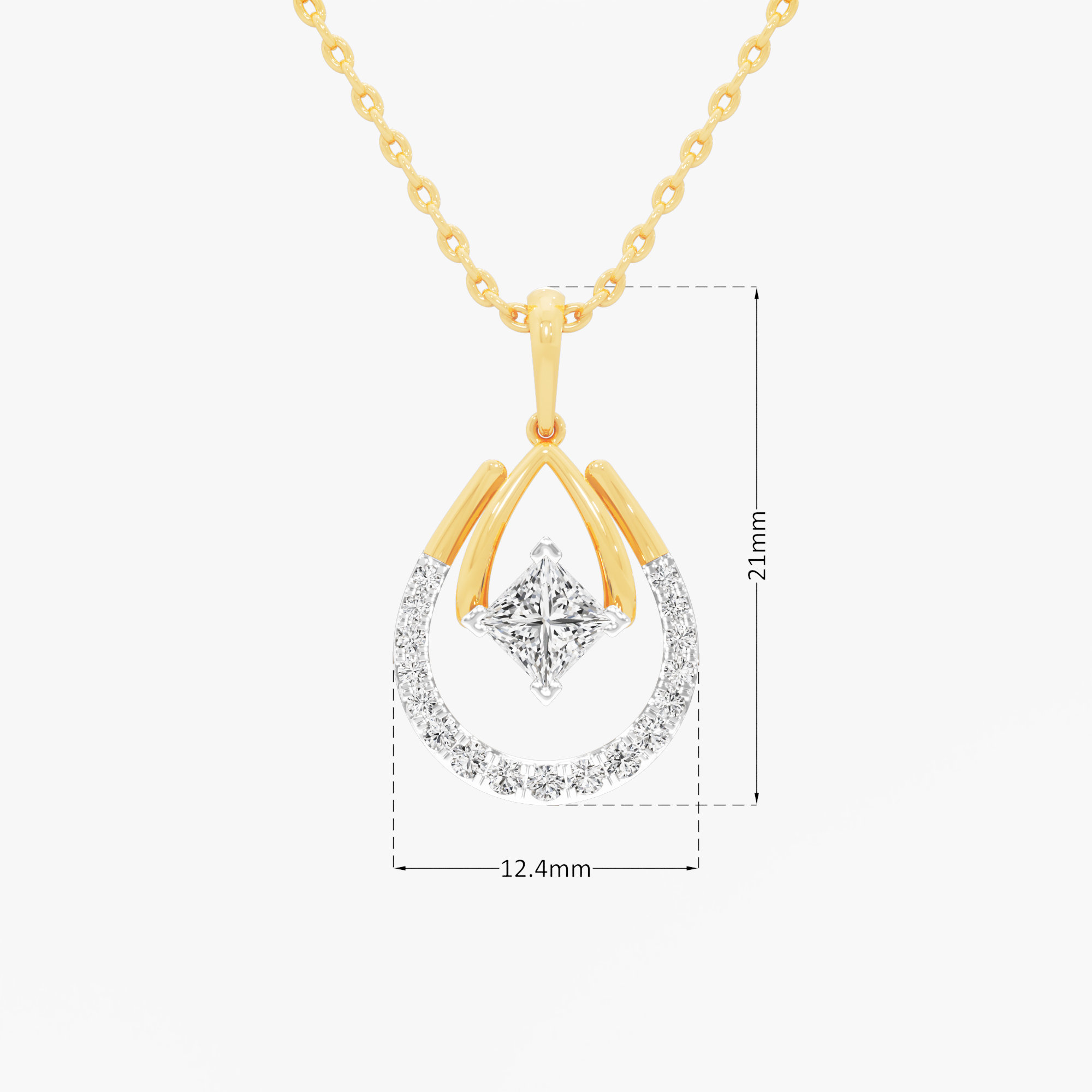 Radiant Curve Diamond Pendant | Chain Available Separately in 9KT Yellow Gold (Diamond Quality: EF-VVS)
