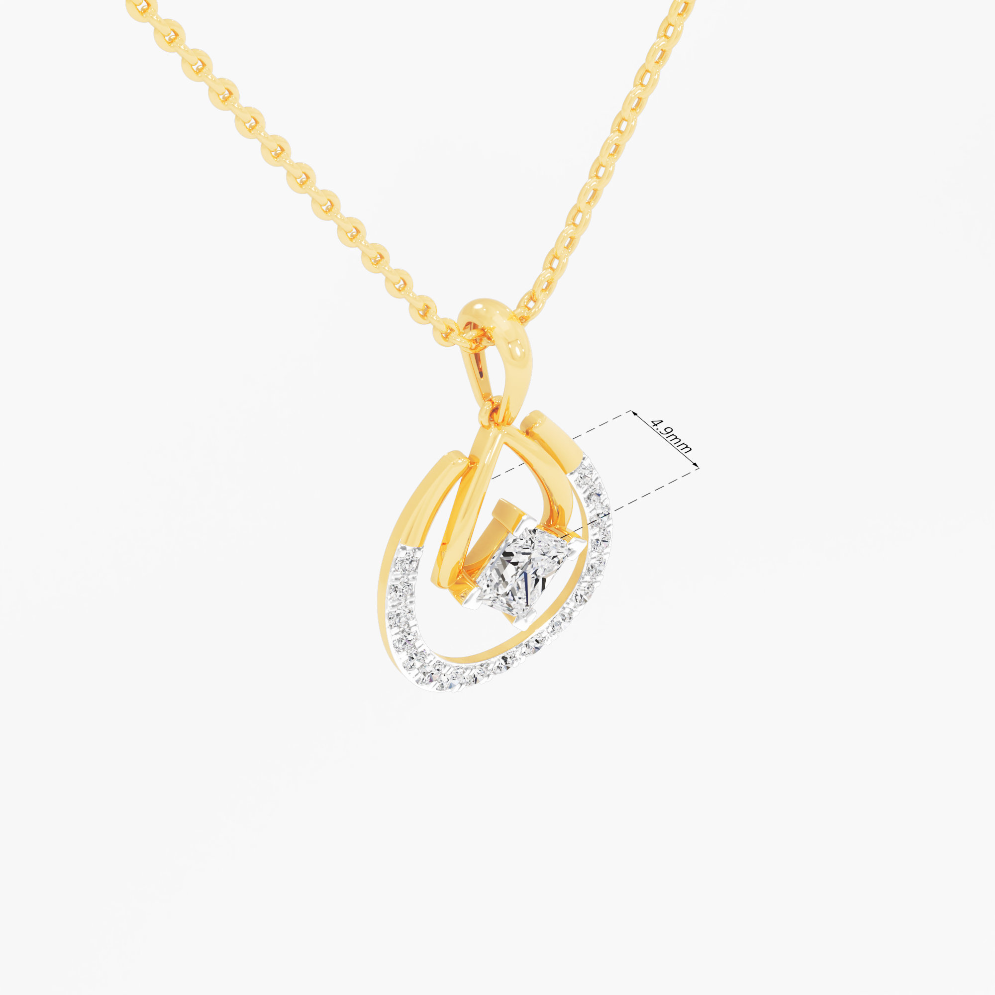 Radiant Curve Diamond Pendant | Chain Available Separately in 9KT Yellow Gold (Diamond Quality: EF-VVS)
