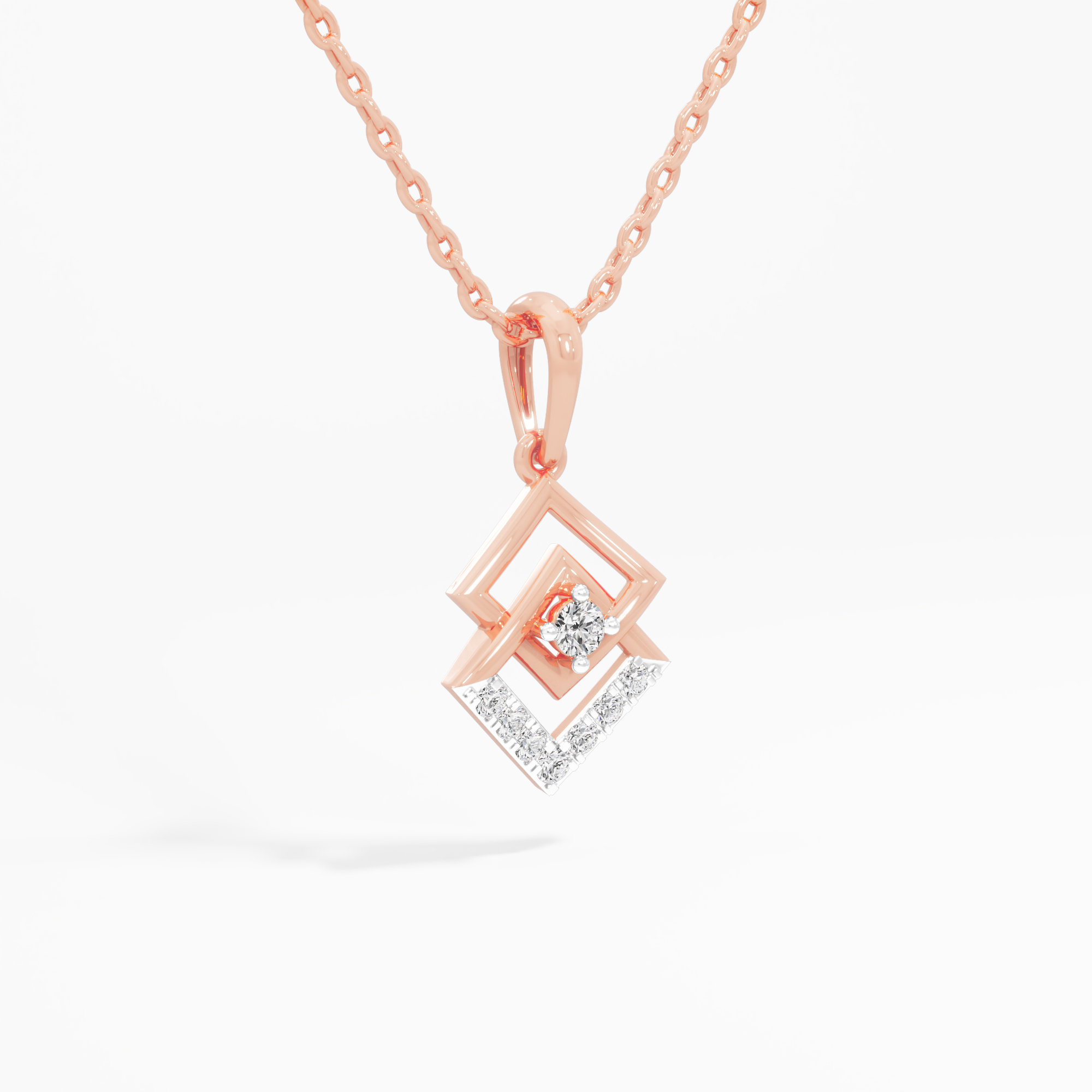 Geometric Glow Drops Pendants | Chain Available Separately in 9KT Rose Gold (Diamond Quality: EF-VVS VS)