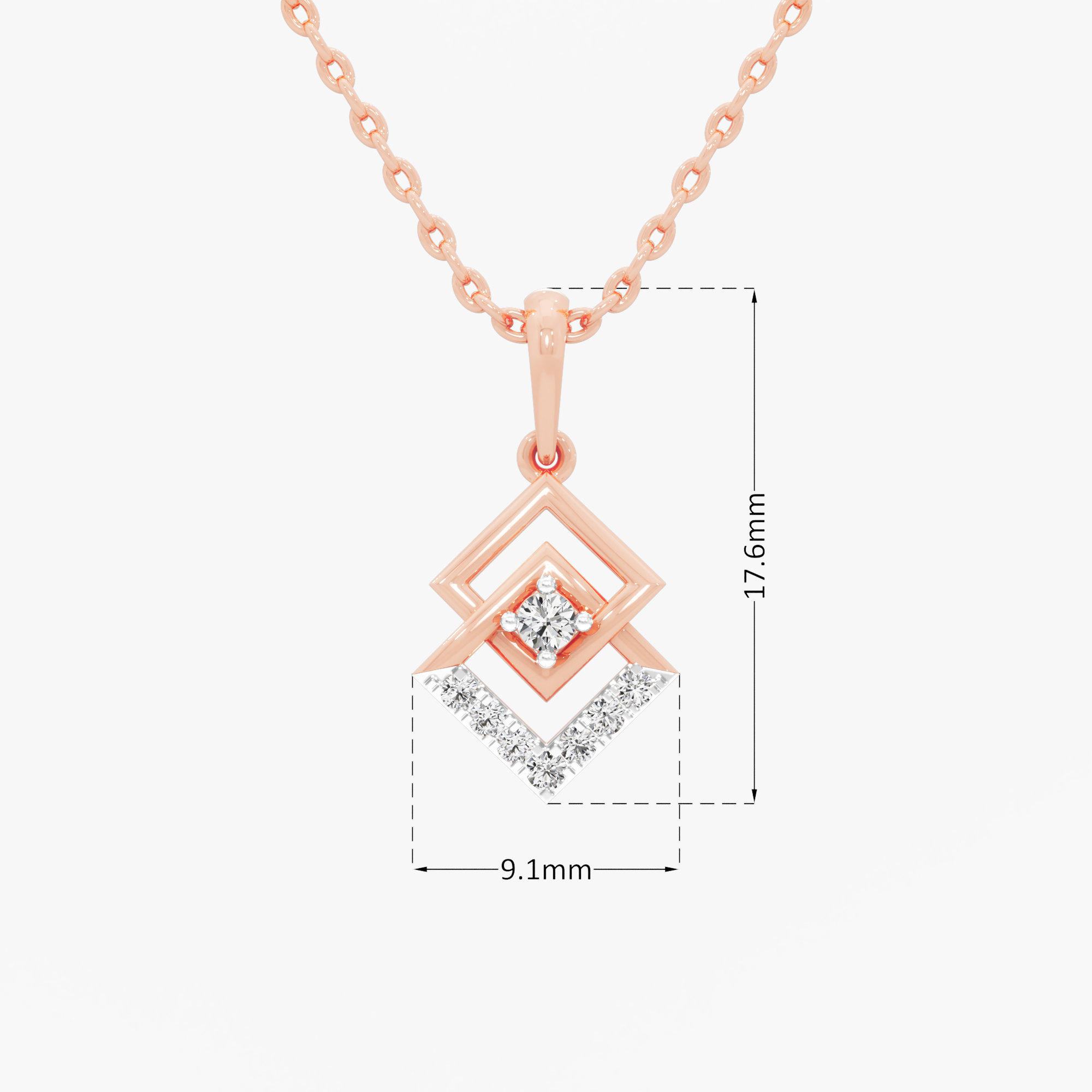 Geometric Glow Drops Pendants | Chain Available Separately in 9KT Rose Gold (Diamond Quality: EF-VVS VS)