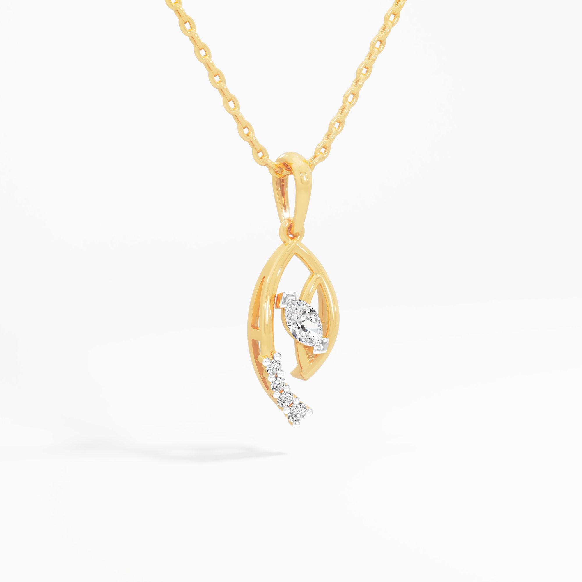 Leaflet Sparkle Diamond Pendant | Pendant Only (Chain Sold Separately) in 9KT Yellow Gold (Diamond Quality: FG-VVS VS)