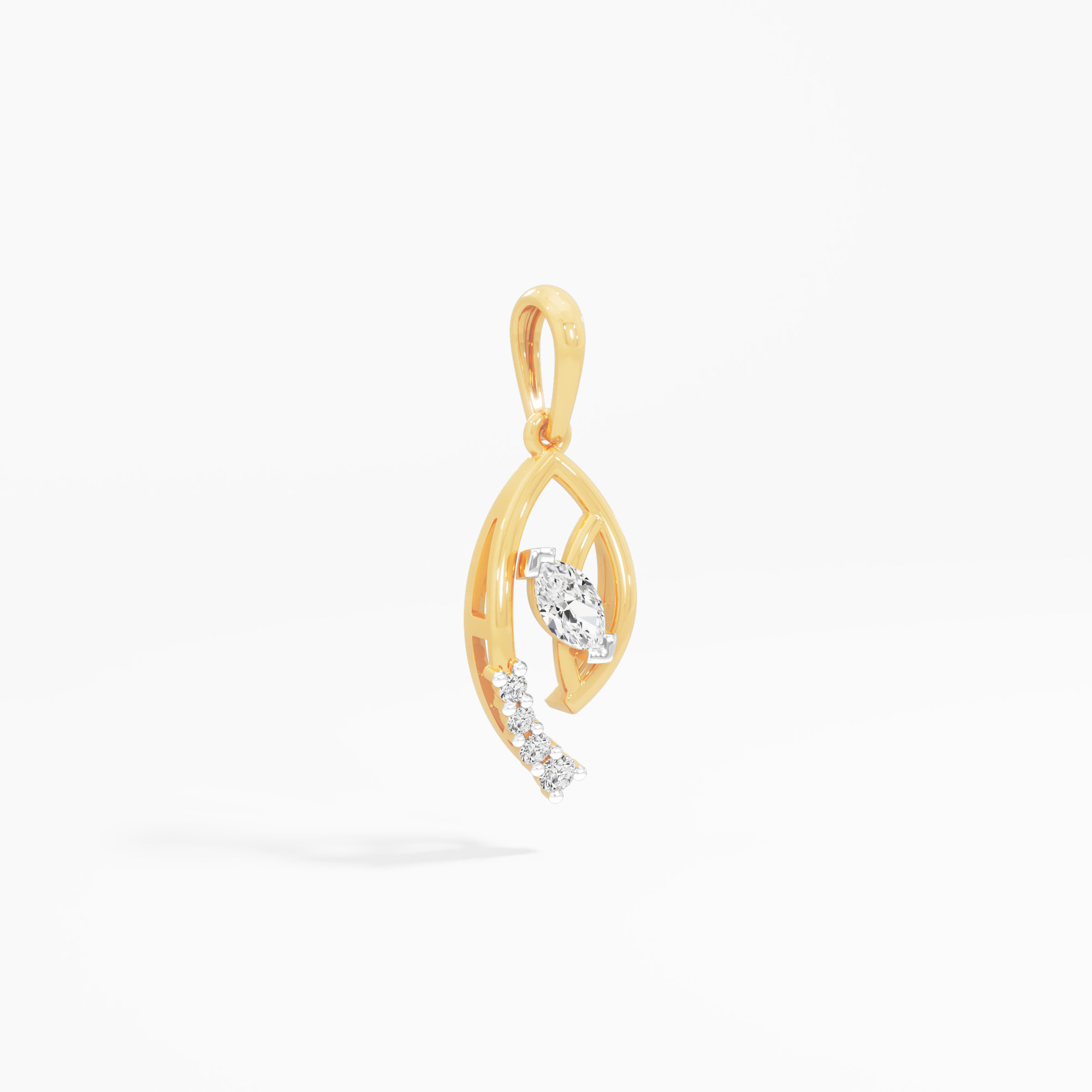 Leaflet Sparkle Diamond Pendant | Pendant Only (Chain Sold Separately) in 9KT Yellow Gold (Diamond Quality: FG-VVS VS)